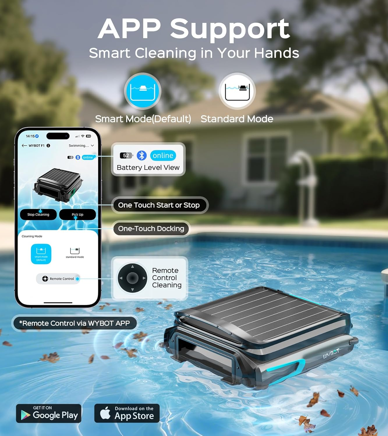 (2025 New) WYBOT F1 Robotic Solar Pool Skimmer with APP Support, 24/7 Cleaning, Dual Charging Modes, Smart Obstacle Avoidance, Ideal for Most Swimming Pool Types, Black Green image number 4