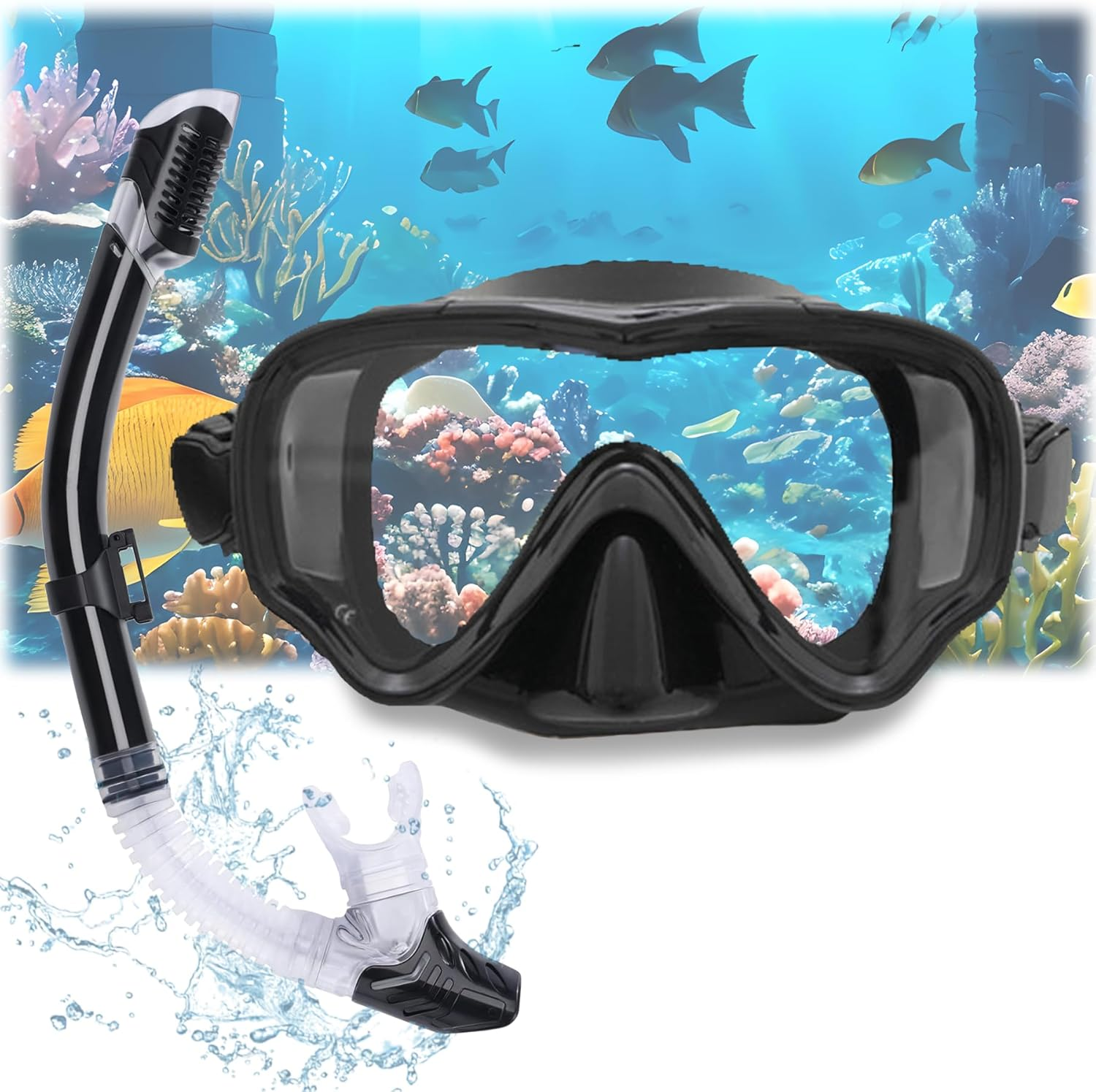 Diving Mask, Snorkel Mask with Latest Dry Top Breathing System for Adult Youth, Fold 180&deg; Panoramic Diving Snorkeling Mask, Anti-Fog, Waterproof, Unisex, Professional Swimming Snorkeling Gear image number 3