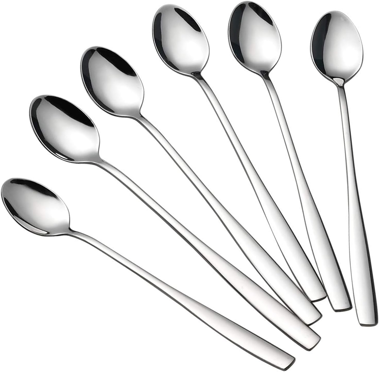 Coffee Spoons, Stirring Spoons, Tea Spoons Long Handle，Ice Cream Spoon, Stainless Steel Cocktail Stirring Spoonsfor Iced Coffee Iced Tea Milk Shake Ice Cream Sundeas Cool Drinking 6 Pack 7.5 Inches