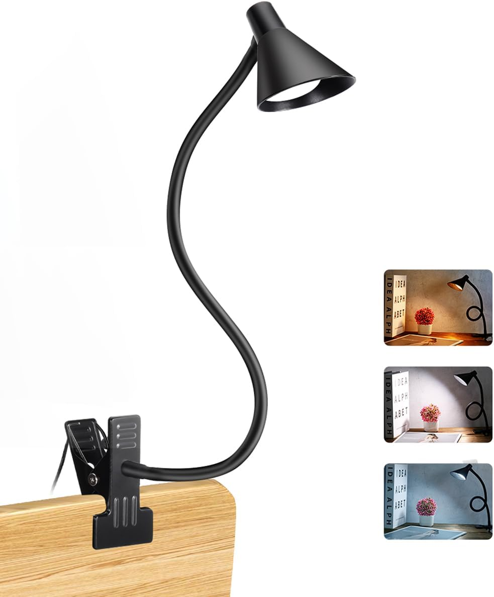 Lifmira Desk Lamp Clip on Light USB Reading Light 3 Color Modes 10 Dimmable Brightness Eye Care Clamp Desk Lamp Flexible Gooseneck Book Light for Reading in Bed and Desk