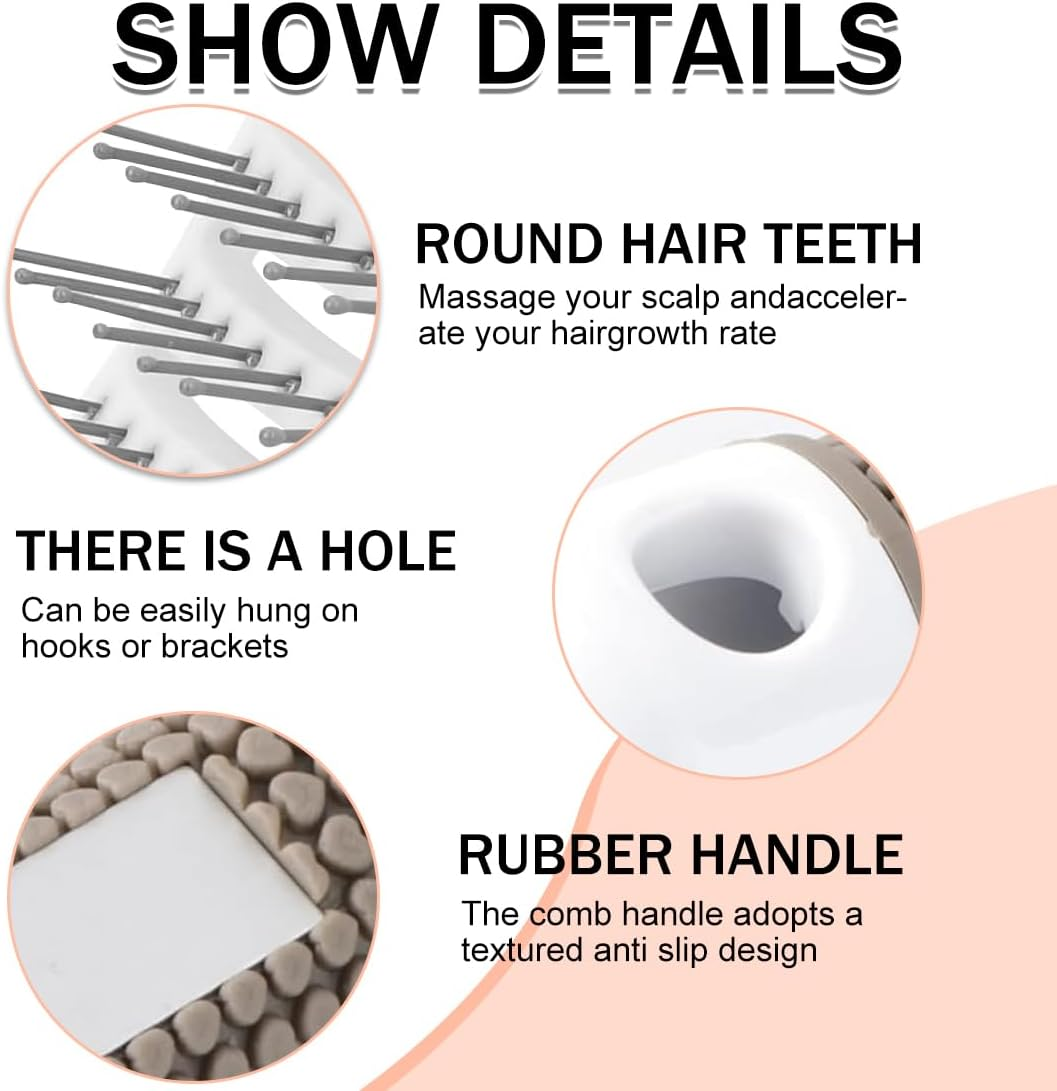 Hair Brush without Pulling, Boar Bristles Hair Brush, Boar Bristles Hair Styling Brush for Long Fine Thick Curly Hair (Pack of 2, Black and White) image number 2