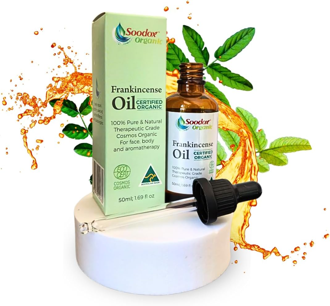 Soodox Organic Frankincense Oil - 100% Organic Essential Oil - 100% Boswellia Serrata - 100% Australian Made - Skin Moisturizer, Aromatherapy Oil, Massage, Immune Support, Inflamation, Hair Growth, Scalp Strength, Nailcare - Comes in a Amber Glass Dropper Bottle image number 1