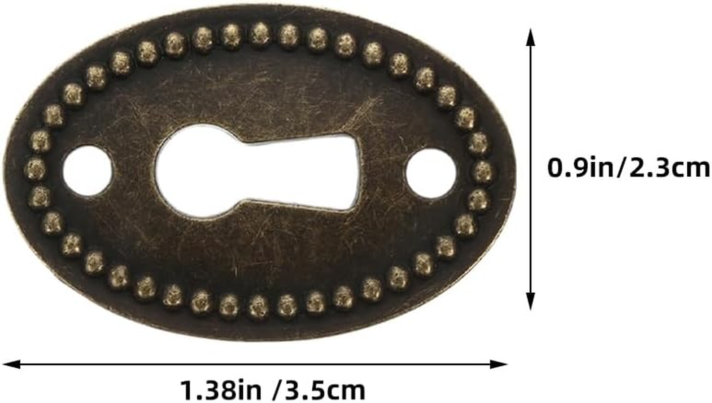 ARTIBETTER 10 Pcs Oval Stamped Antique Brass Decorative Keyhole Cover Keyhole Escutcheon Plate for Cabinet Door Dresser Drawers Desk Furniture Hardware image number 4