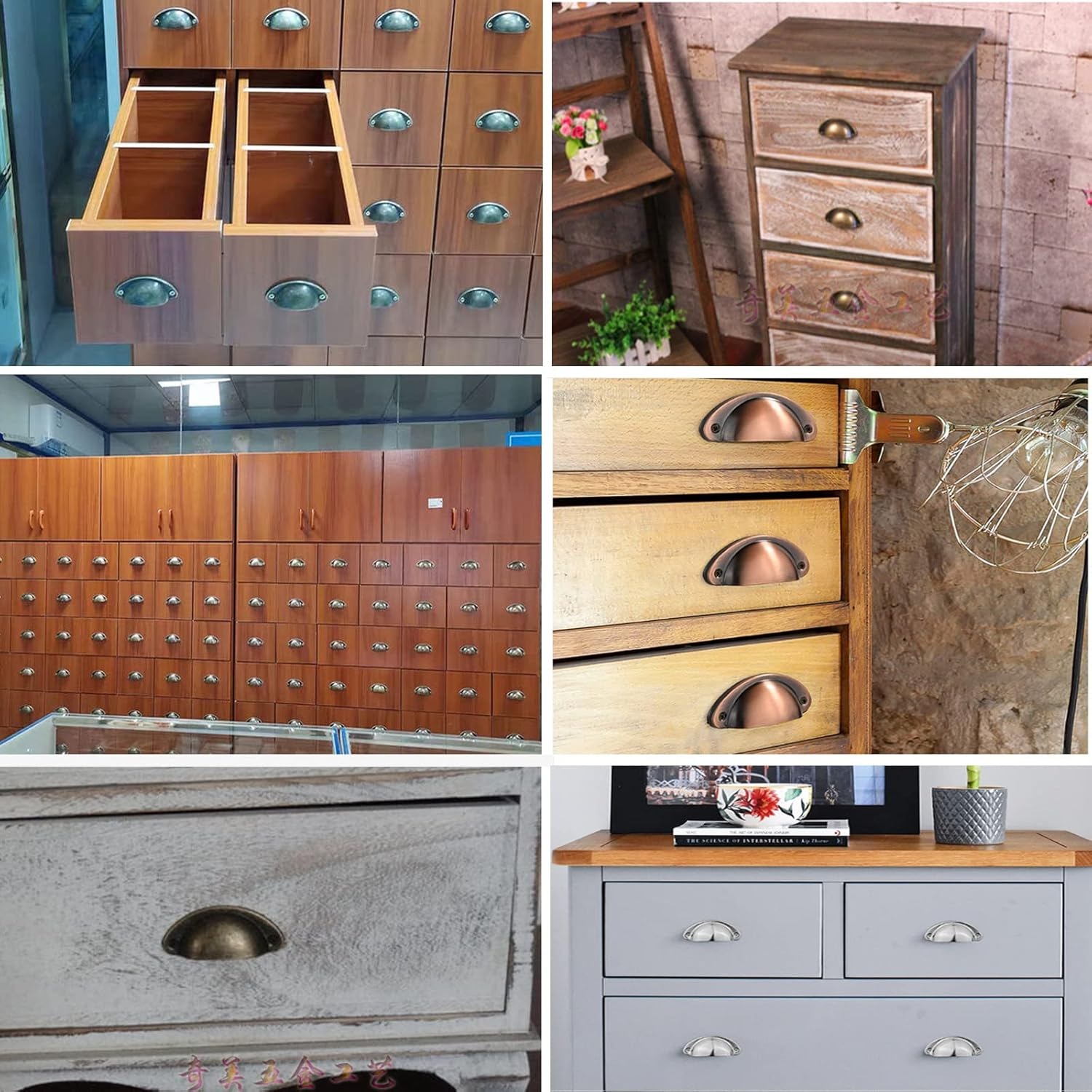 ACBBMNS 30Pcs Shell Cup Handles Half Moon Vintage Cupboard Door Knobs Kitchen Cabinet Drawer Cupped Pulls Antique Shell Pulls with Screws (Yellow Bronze) - Brass Look image number 5