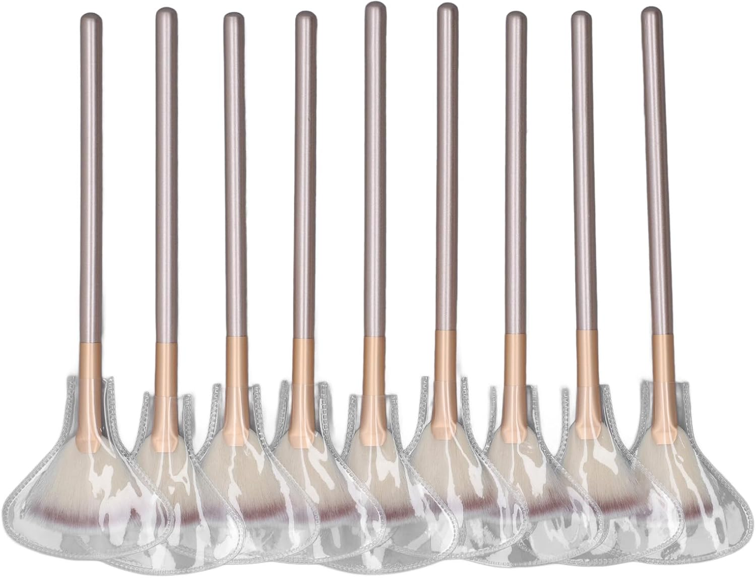 Ejoyous 9PCS Champagne Color Facial Fan Makeup Brush Set, Soft Fiber Bristles Aluminum Ferrule, Anti-Wear & Deformation, High Powder Pickup & Blending for Setting/Blush/Loose Powder image number 6