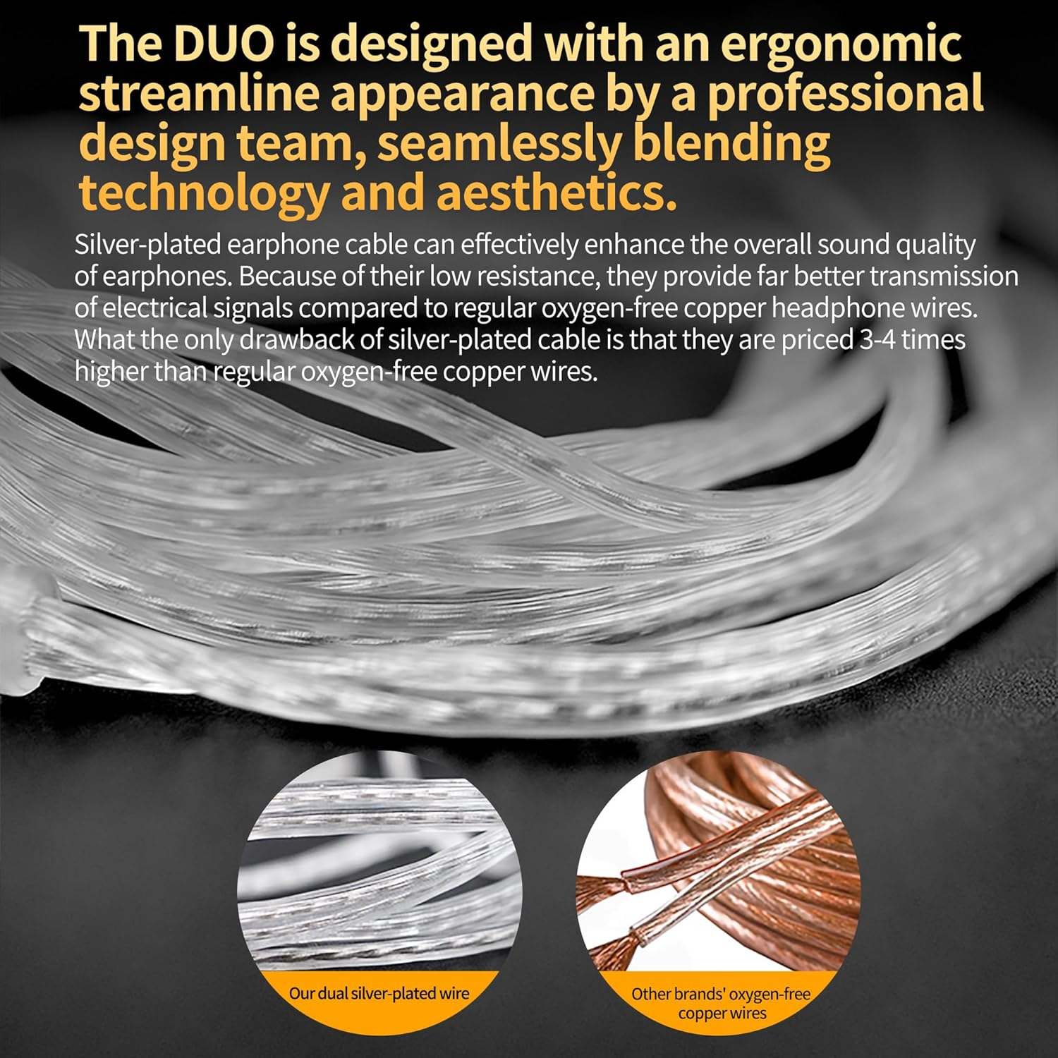 CCA - Duo Hifi in Ear Monitors High Performance Dual Dynamic IEM in Earphones 3D Printed Cavity & Luxury Metal Shell 0.75 Mm 2 Pin with Silver-Plated Detachable Cable (Without Microphone) image number 3