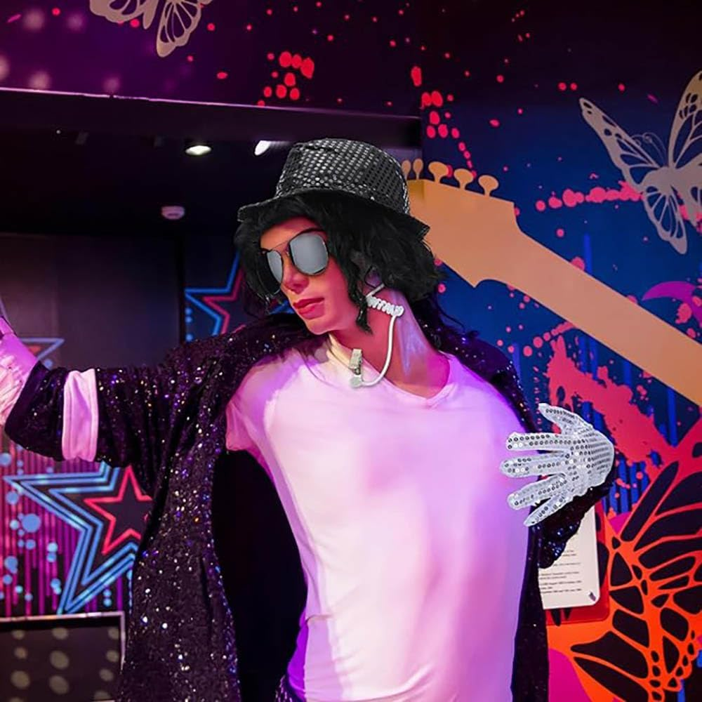 5Pcs MJ 80S Costume Accessories, 70S Disco Dancer Rocker Star Cosplay Set King of Pop Fancy Dress Set for 80 90S Theme Party Carnival Dance Halloween Party Cosplay image number 3