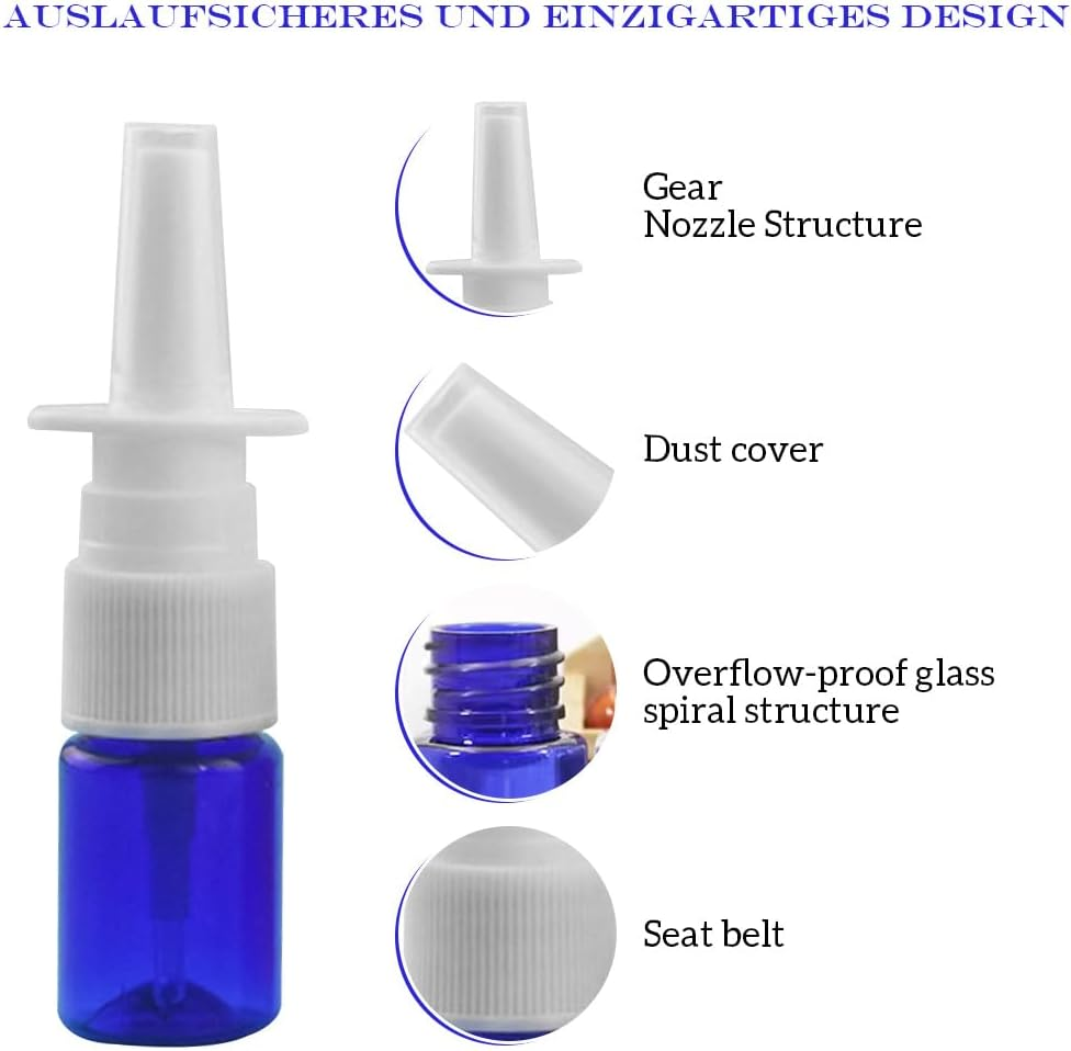 12Pcs Mini Plastic Nasal Spray Bottles - 5Ml Fine Mist Sprayers Atomizers Cosmetic Perfume Makeup Water Storage Holder Container Portable Empty Refillable(Blue) - Clear image number 4