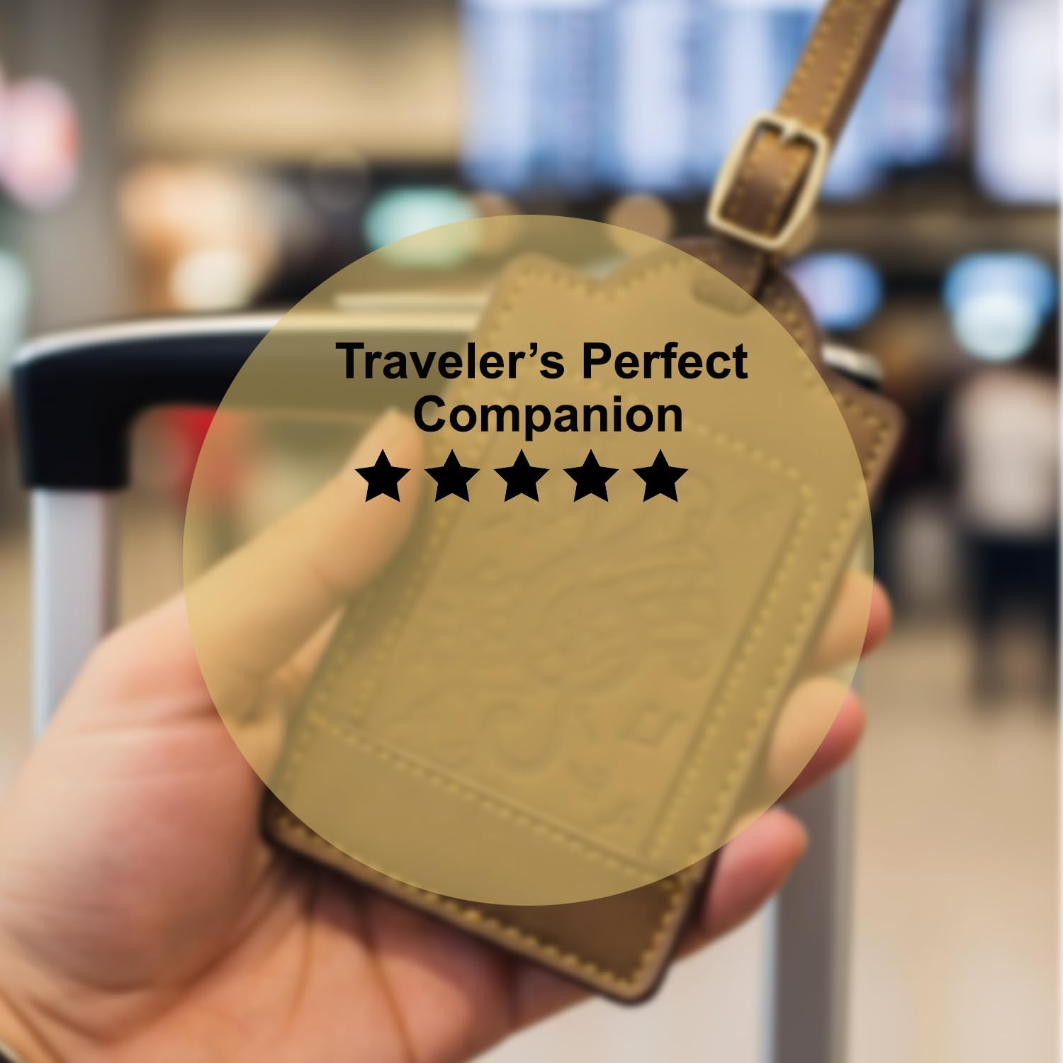 Sovereign-Gear - Two Brown Leather Luggage Tags - Music Embossed - Genuine Leather Luggage Tag for Suitcases, Stylish & Durable Travel Accessory image number 1