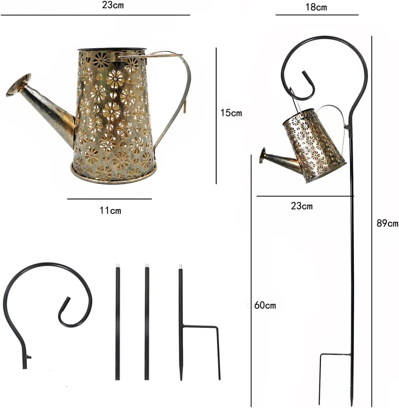 Solar Watering Can with Lights, Retro Metal Hanging Solar Lantern with String Lights, Solar Lanterns Outdoor Waterproof Garden Decor, Star Art Lamp Decorative for Walkway Backyard Patio Lawn Garden image number 3