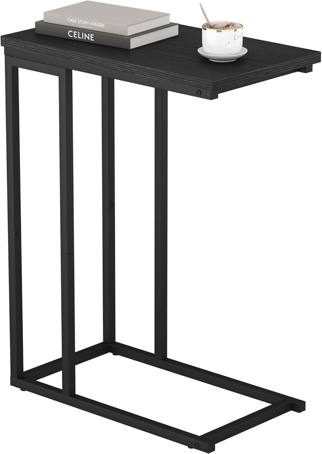 HOMEFORT Narrow C Shaped End Table - Space-Saving Side Table for Living Room, Bedroom, Sofa Small Spaces, Rustic Brown