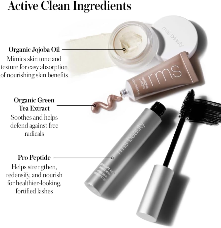 RMS Beauty Shine plus Define Collection for Women 3 Pc 0.28Oz Eyelights Cream Eyeshadow, 0.17Oz Living Luminizer, 0.34Oz Straight up Volumizing Peptide Mascara