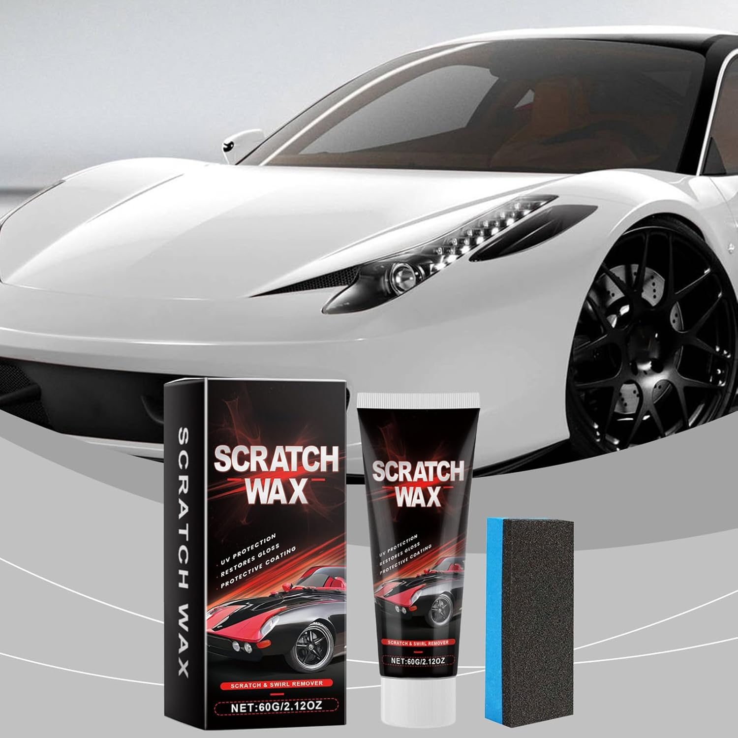 Wjnflqn Car Scratch Remover | Effective 60G Wax with Sponge | Car Paint Scratch Remover & Restorer - for Auto Vehicle Automotive Adding Gloss Road Trip Truck Maintenance Exterior Care image number 4