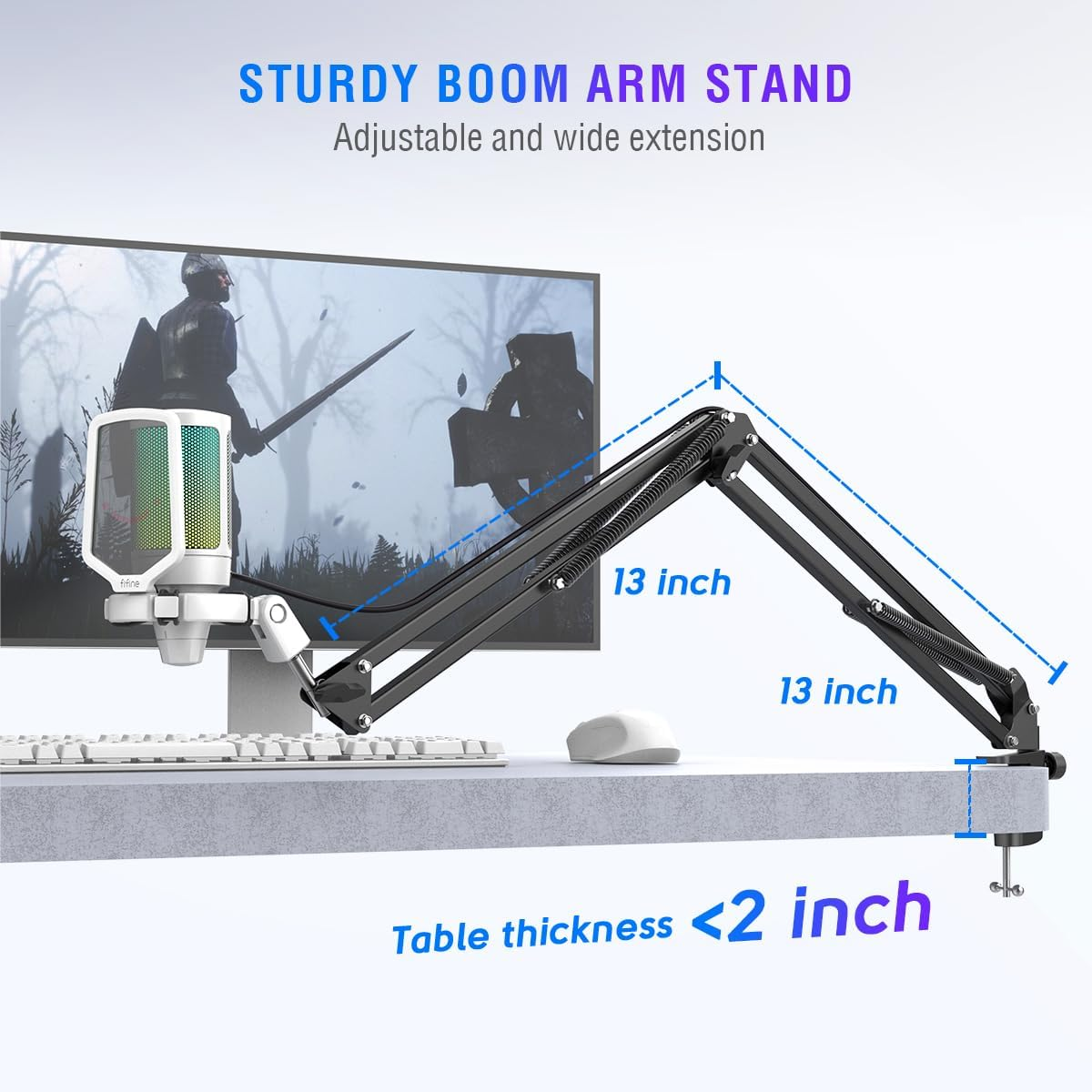 FIFINE Streaming Gaming USB Microphone Kit, PC Condenser RGB Mic on PS4/PS5, Plug and Play for Music Recording, Online Game, Discord, Twitch, with Pop Filter, Shock Mount-A6T White image number 1