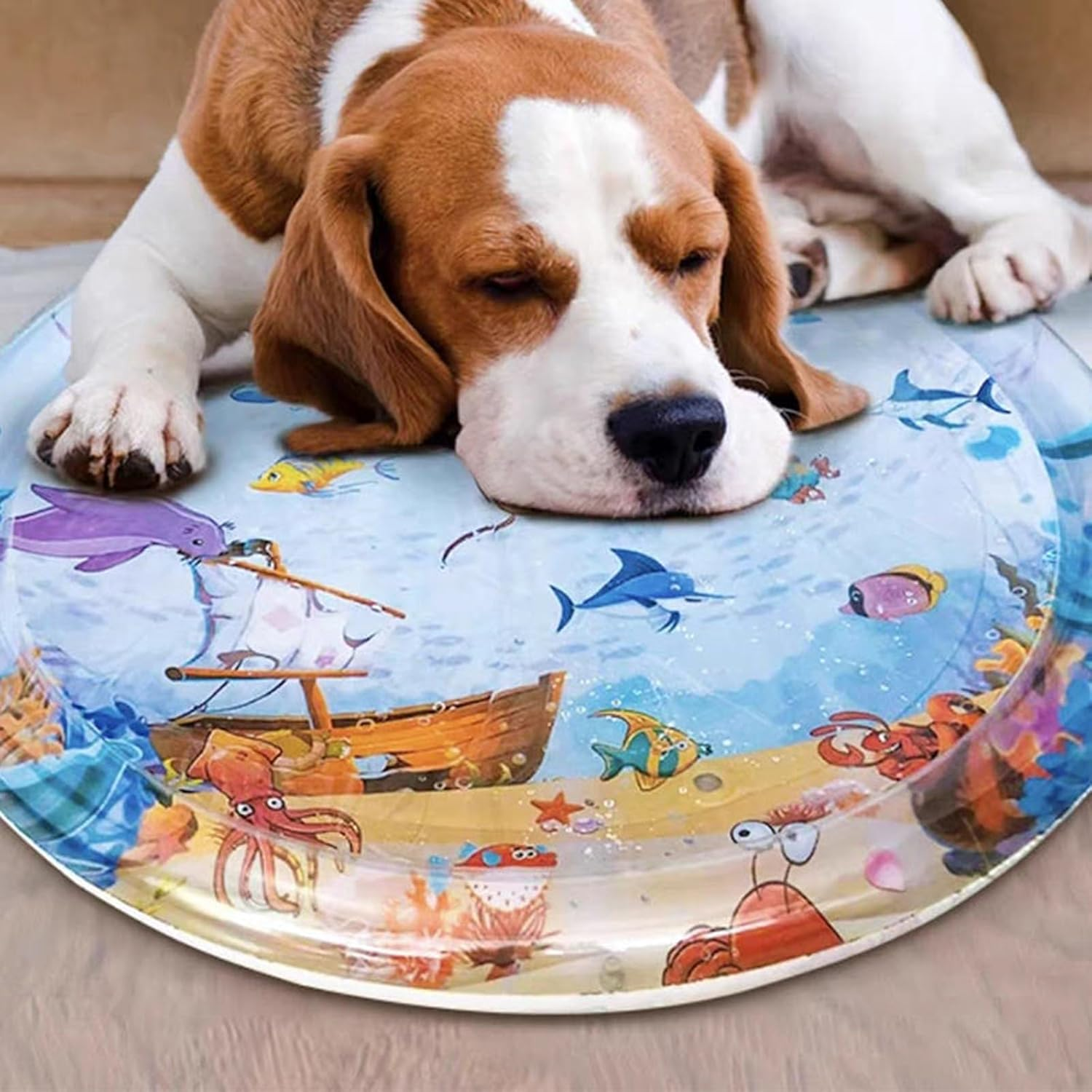 100 Cm Sensory Water Play Mat, Water Sensor Pad for Pets, Sea World Sensory Water Mat for Cats, Dogs, Large Inflatable Water Mat, Summer Interactive Water Toy for Pets