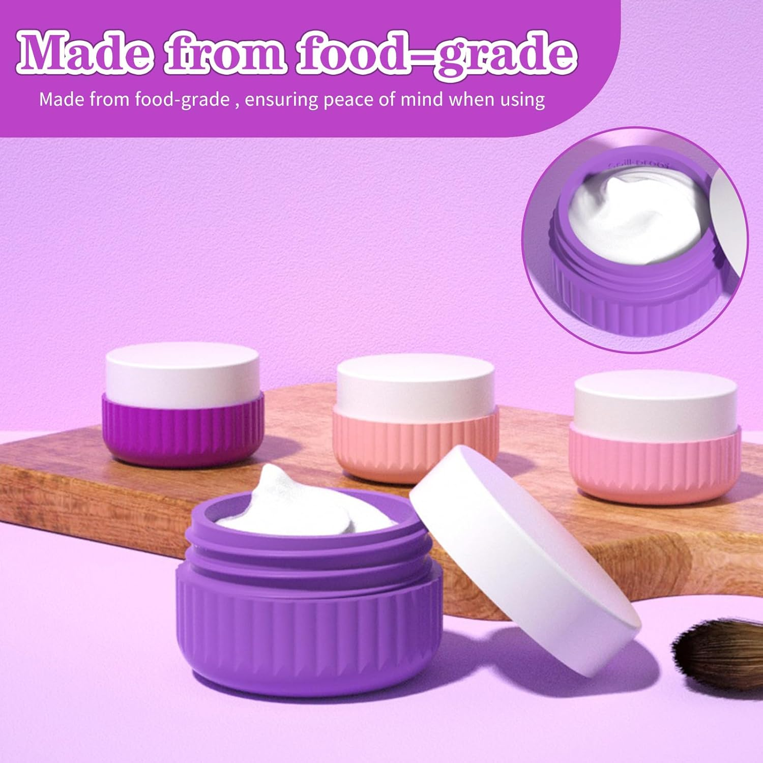 Silicone Travel Containers for Toiletries, TSA Approved 1.7Oz Travel Toiletry Bottles Set with Leak-Proof Jars and Spatulas, BPA Free Travel Size Toiletries for Lotion, Cream, Shampoo (Light Colour) image number 5