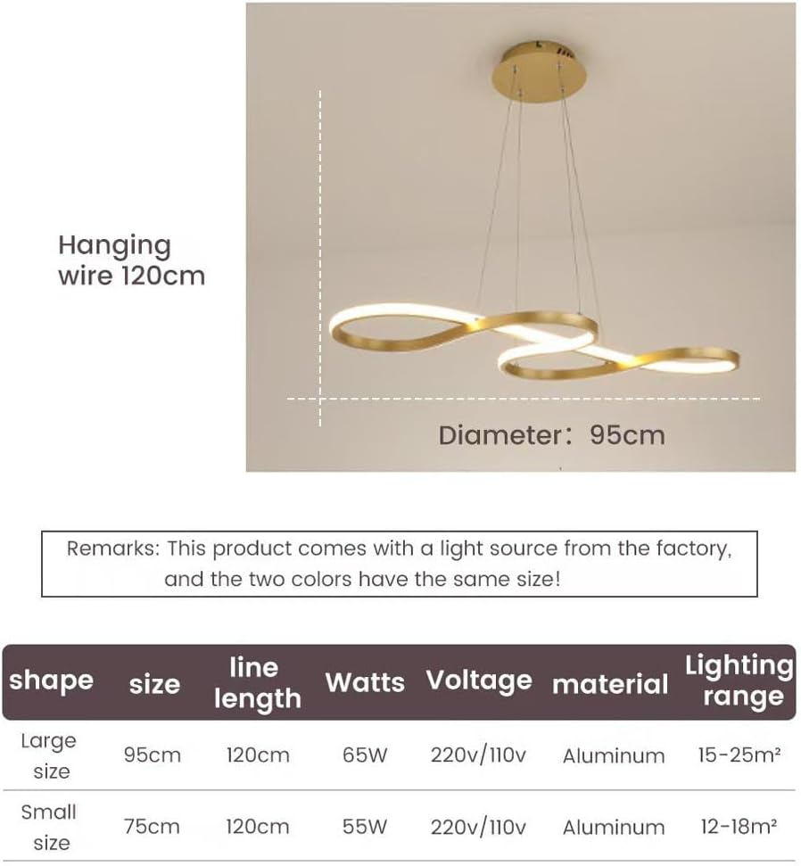 BAMDECOR Infinity LED Chandelier, 75-95Cm Gold, 3-Colour Dimmable with Remote, Modern Pendant Light for Dining Room (95Cm) image number 5