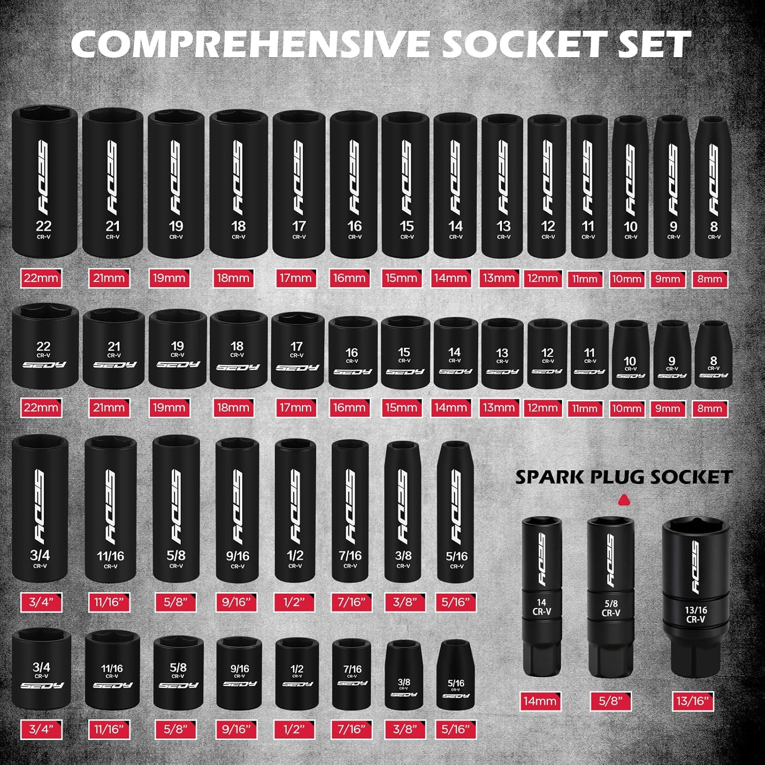 SEDY 132-Piece Mechanics Tool Set, Sae/Metric 1/4" & 3/8" Drive Socket Set, Ratcheting Wrenches, Extensions & Adapters, Quick-Release Ratchet, Professional Auto Repair Tool Kit with Storage Case image number 3