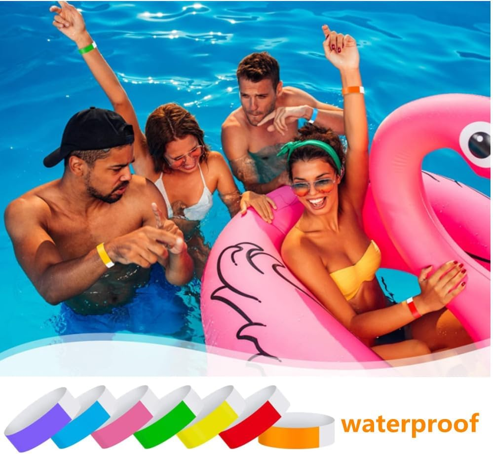 350Pcs Waterproof Paper Wristbands Neon Wrist Bands,Party Bands Entrance Colored Adhesive Wristbands Paper Bracelets for Events Music Festival Concert Party image number 4