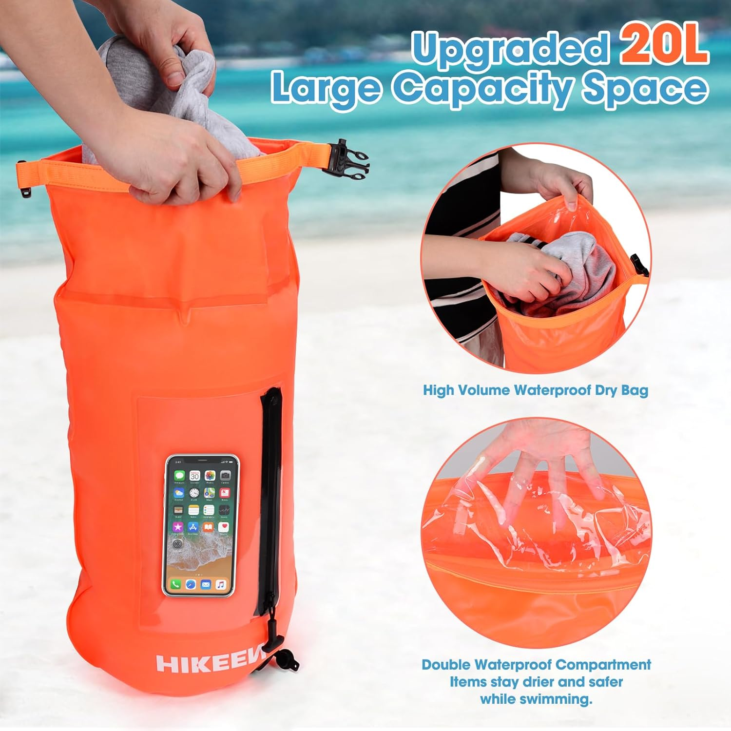 Hikeen Swim Buoy -Waterproof Touchscreen Storage Space, Swim Buoy Adjustable Waist Belt for Open Water Swimmers -Be Bright Be Safer image number 3