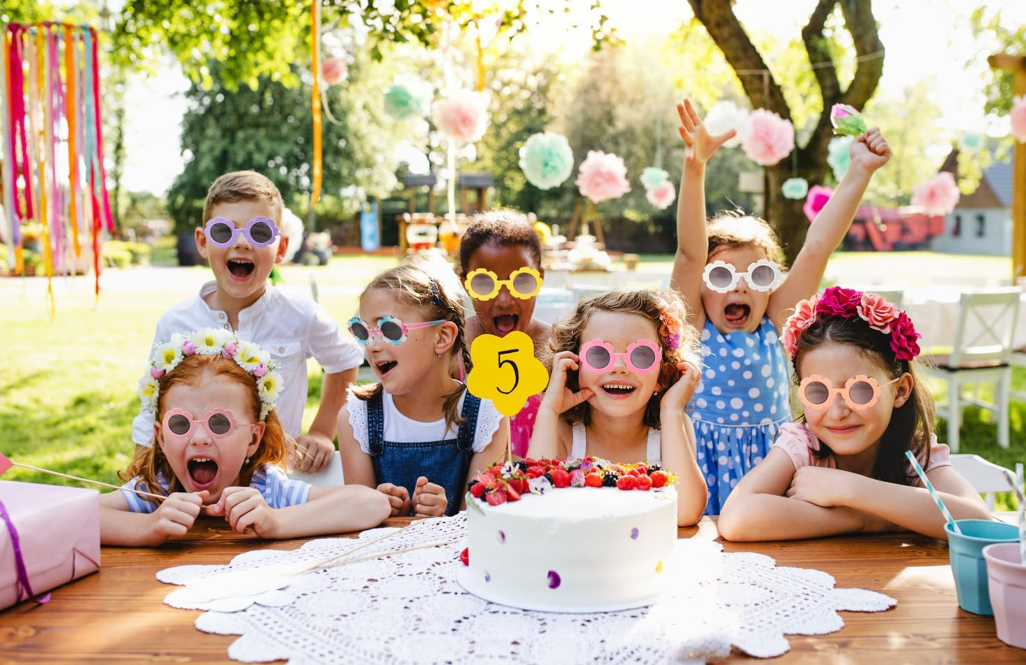 Mdvora 2/4/8/12/24 Pack round Flower Sunglasses Set, Outdoor Kids Sunglasses Kit, 12 Color Options Flower Sunglasses - Set A, 2Pcs image number 4