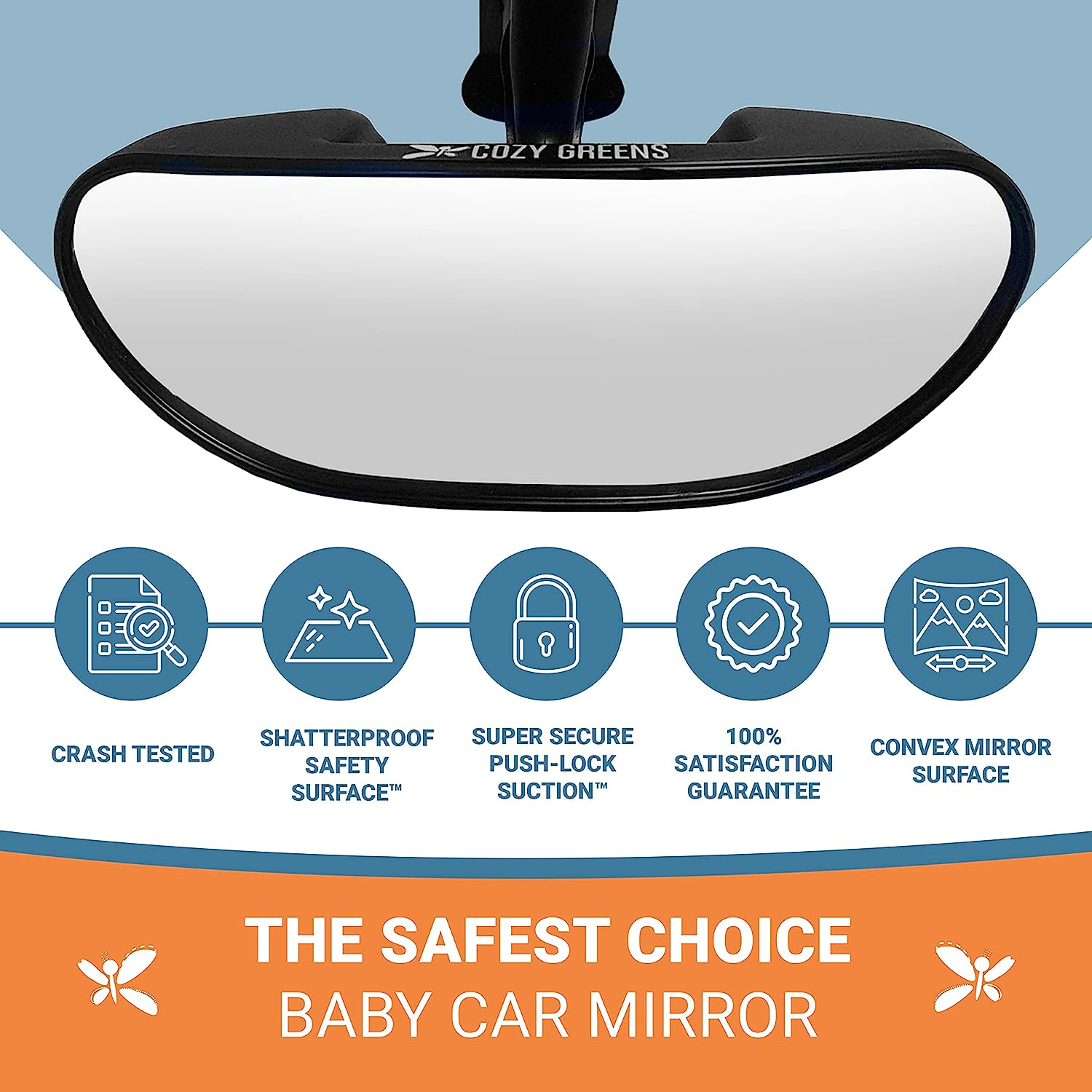 COZY GREENS Rearview Baby Car Mirror Windshield Infant Front Facing, Shatterproof Child Safety Mirror, Adjustable Suction Cup (S) By image number 5
