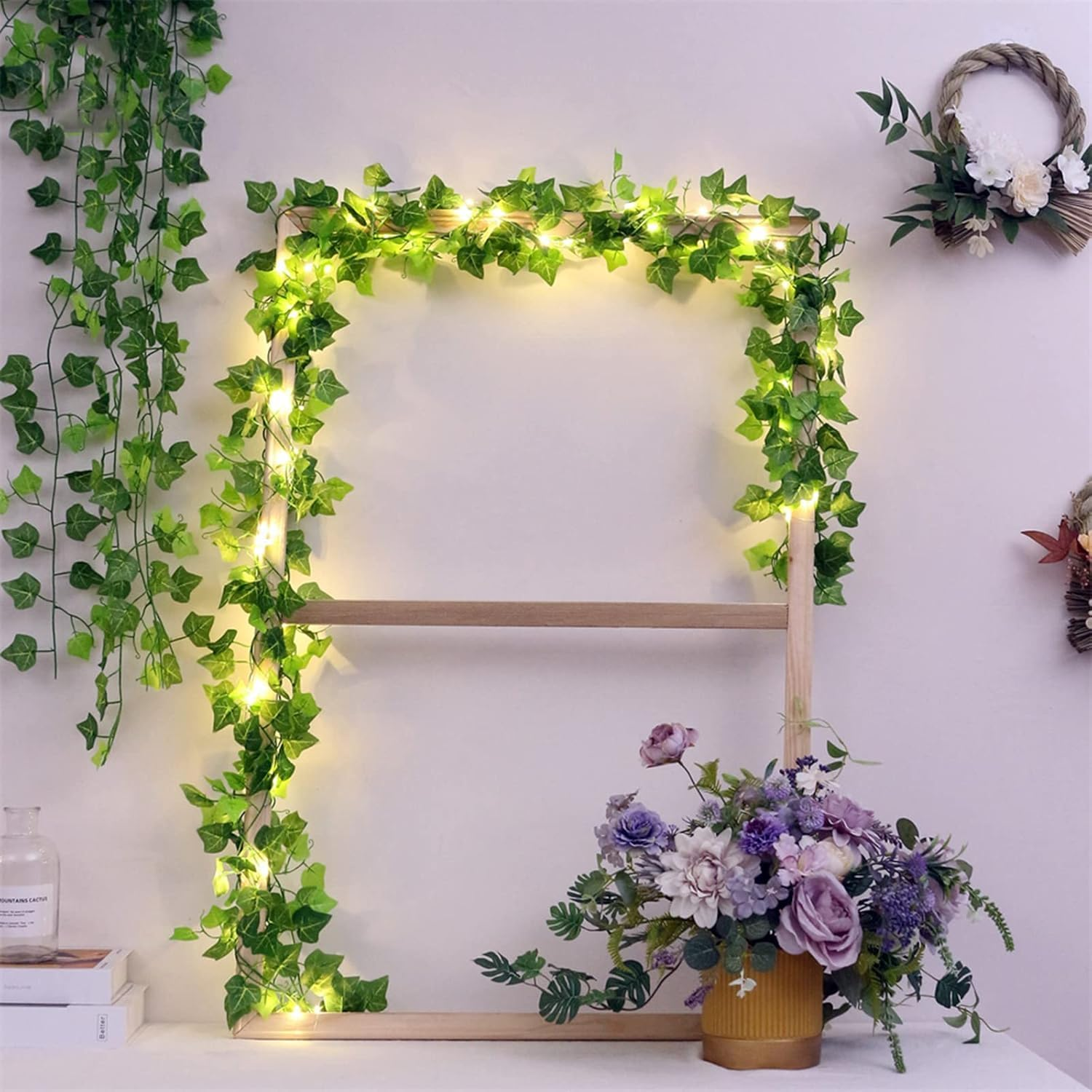 SOVYOULIVE 12 Packs Artificial Ivy, 84FT Garland Hanging Plants Fake Vines with 200 LED String Light for Bedroom Wedding Party Garden Wall Room Home Decor image number 6