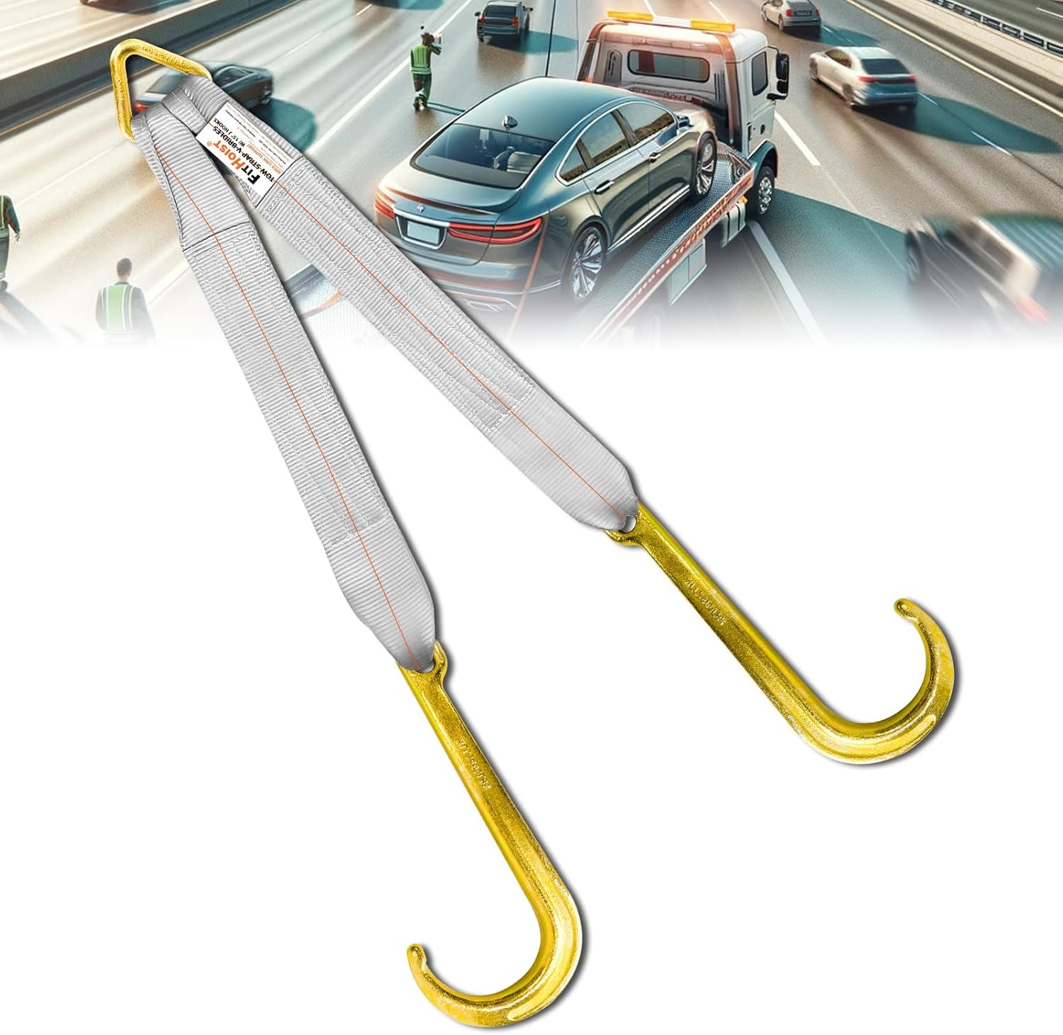 FITHOIST Tow Straps V Bridle 3" X 24" with 15" J Hooks 5400 Lbs image number 6