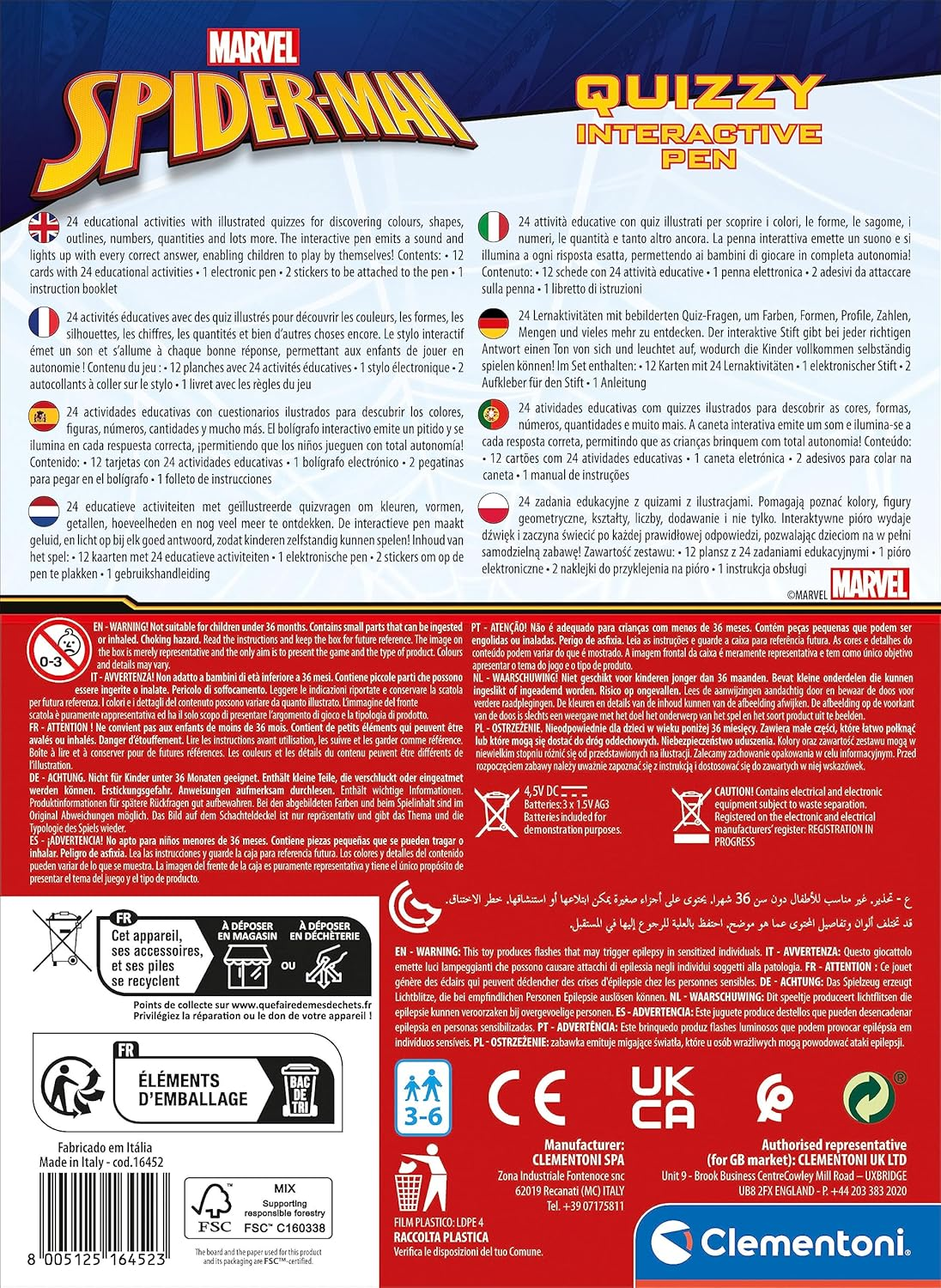 Clementoni - Sapientino Quizzy Marvel Spiderman Interactive Pen Cards, Educational Game 3 Years, Electronic Speaker, Made in Italy, Multilingual 16452 image number 4