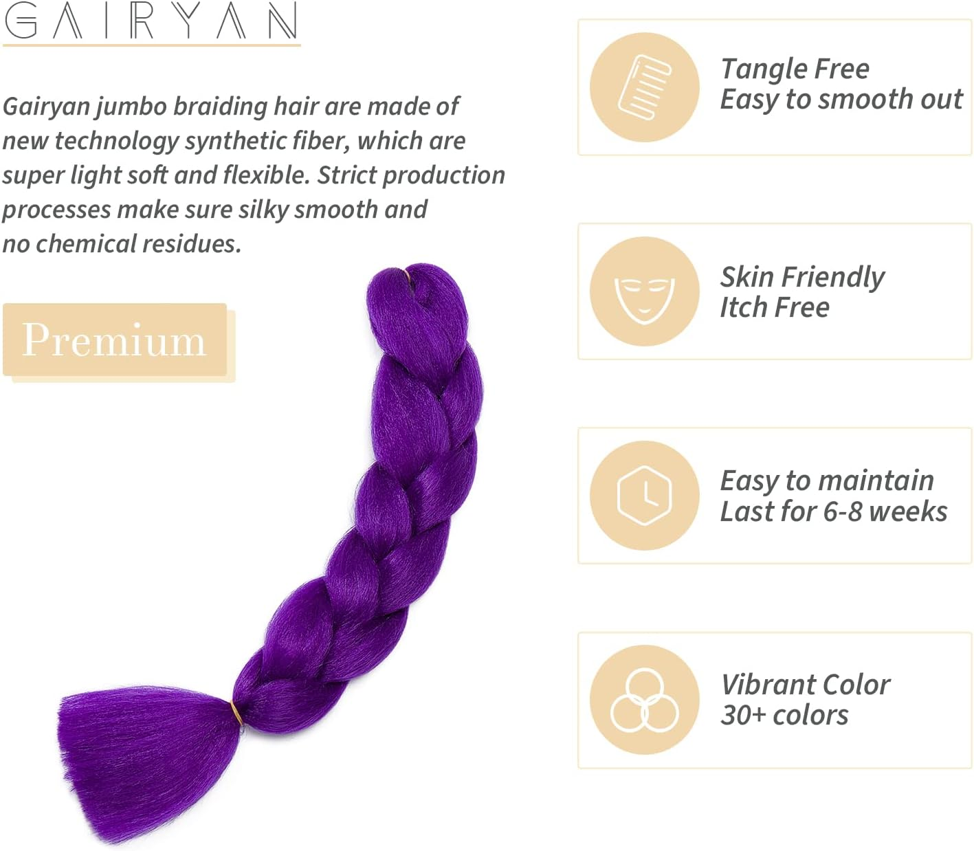 Gairyan Jumbo Braids Extensions Braiding Synthetic Hair for Braiding Hair 1 Piece 100 G Braiding Hair Extensions 60 Cm Ombre Synthetic Braids Afro Hair for Box Crochet Braids (Dark Purple)