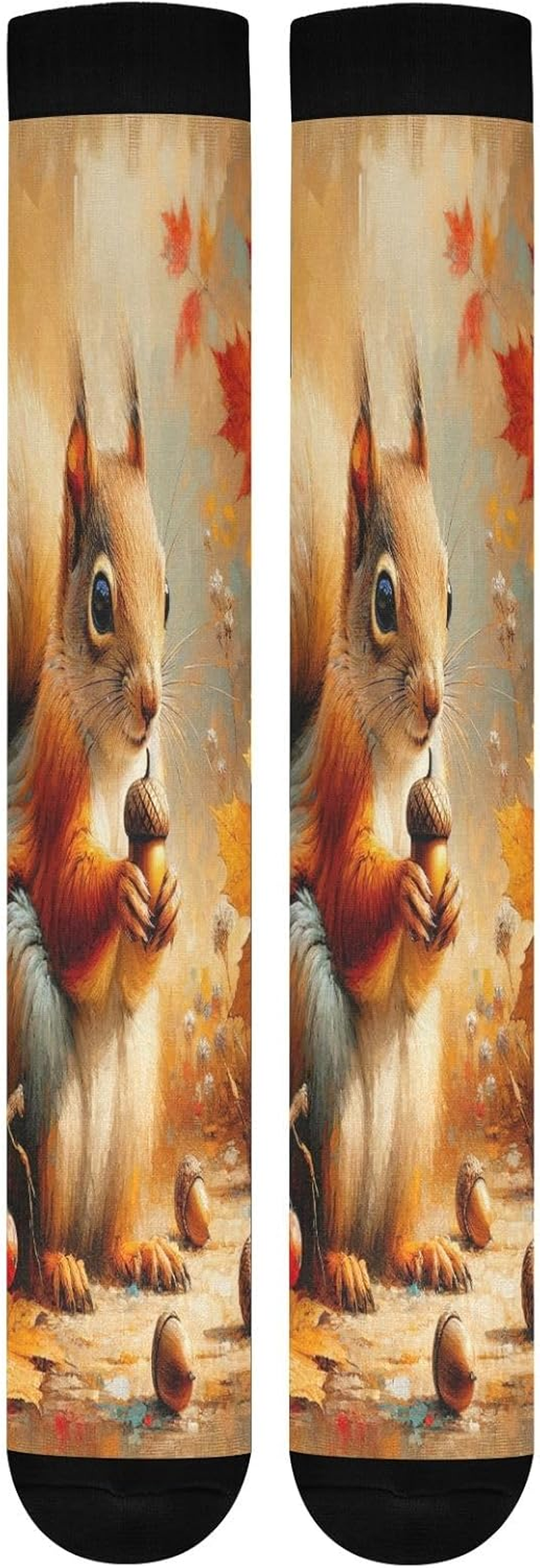 Joisal Squirrel Autumn Floral Compression Socks Knee High Support Socks for Running Gym Nursing Travel, 1 Pair image number 4