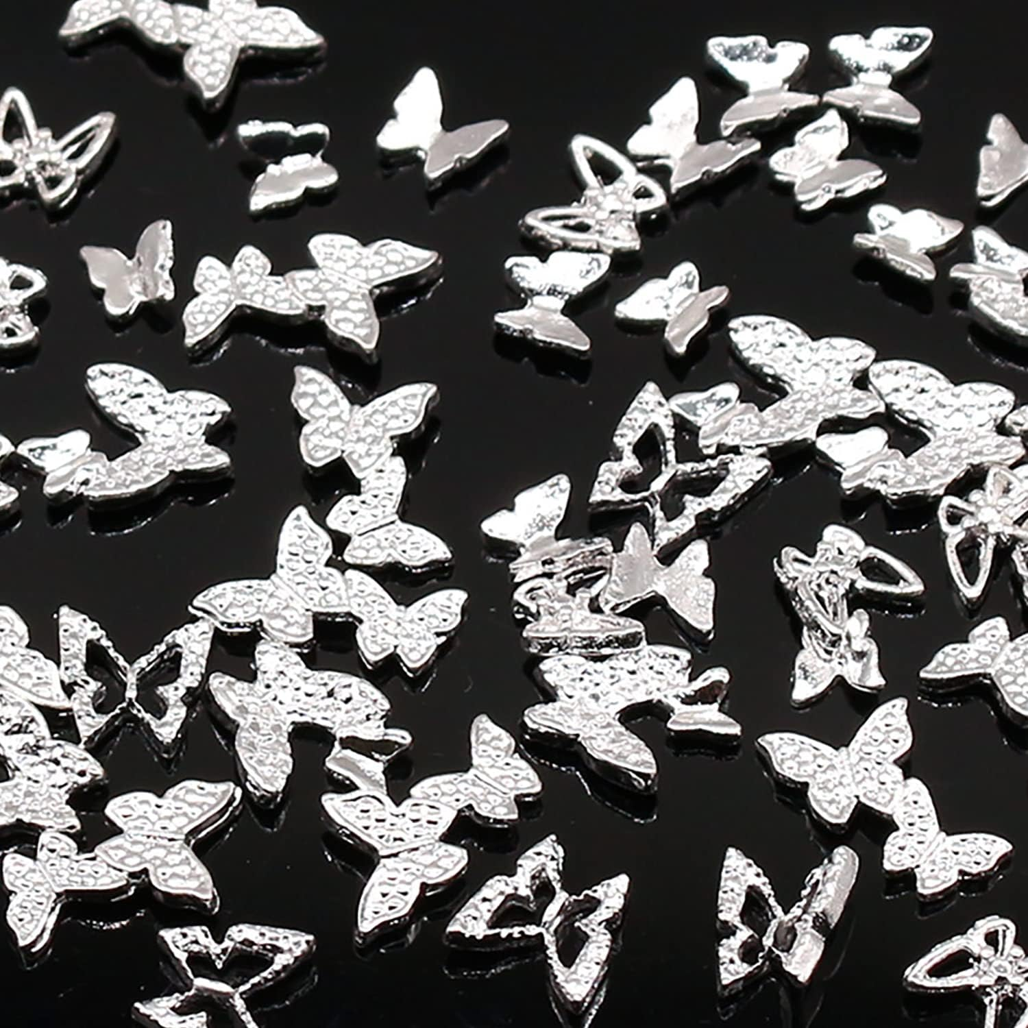 DANNEASY 70Pcs Butterfly Nail Charms 3D Nail Butterfly Charms for Nails Design Alloy Nail Jewels Nail Decoration for Acrylic Nails DIY Craft Nail Art Accessories (Silver/7Style) image number 6