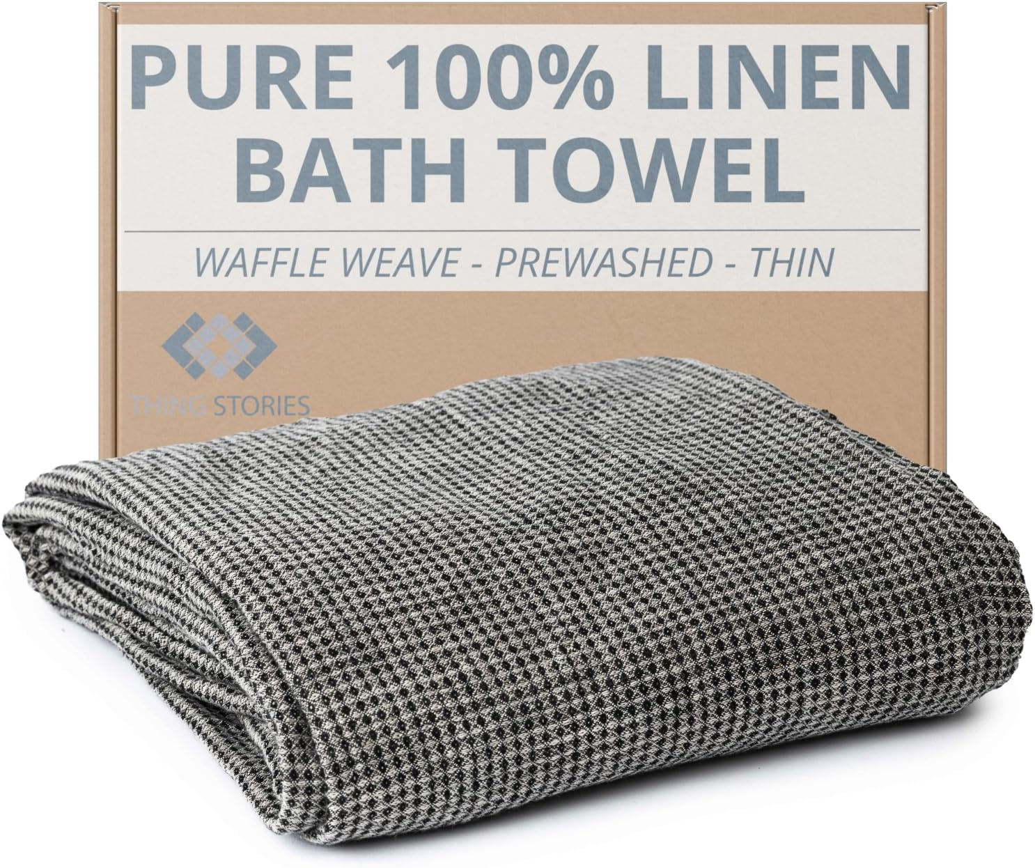 Pure 100% Linen Bath Towel - Stone-Washed 30 X 60 Inch Soft Lightweight Travel Towel - Waffle Weave Quick Dry Hair Towel - Natural Flax Thin Towels for Bathroom Gym or Sauna - Sustainable Bath Sheet