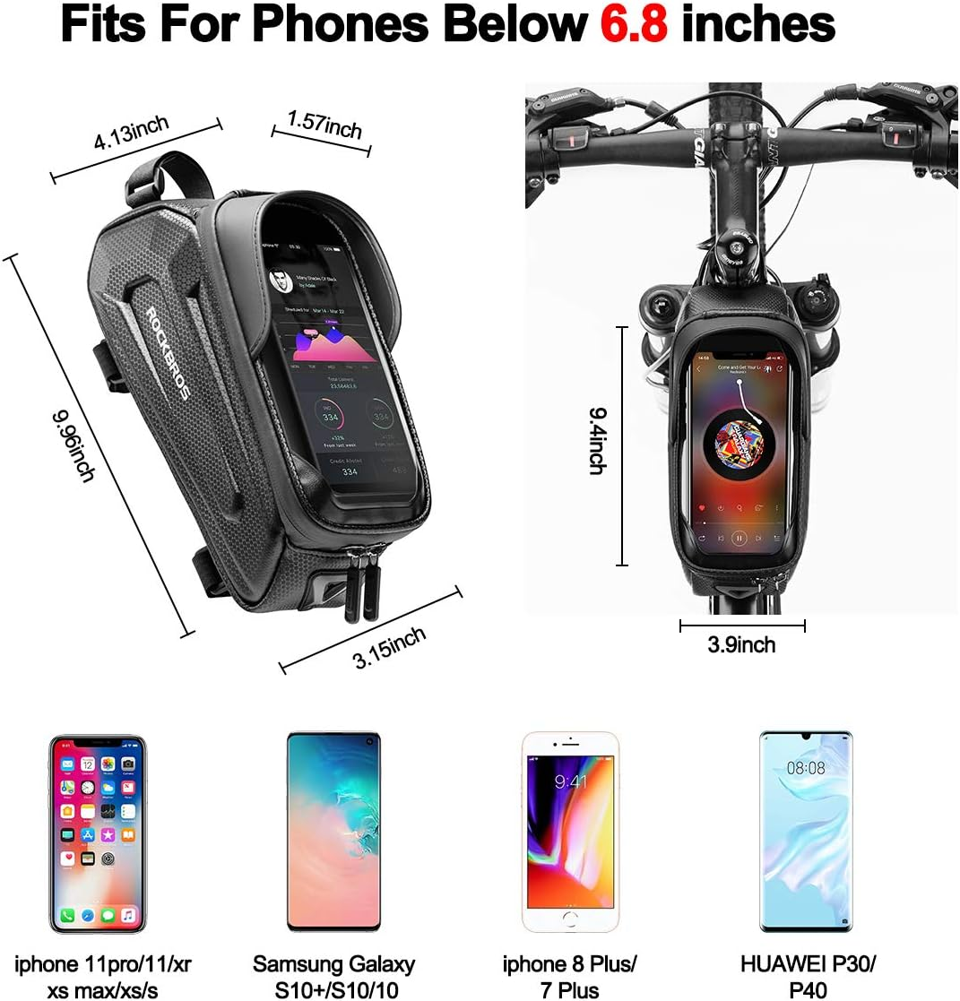 ROCKBROS Bike Phone Bag Bicycle Front Frame Bag Waterproof Top Tube Handlebar Bag Bike Phone Mount Bag EVA Cycling Accessories Pouch for Iphone 13 12 11 below 6.8&rdquo; image number 4