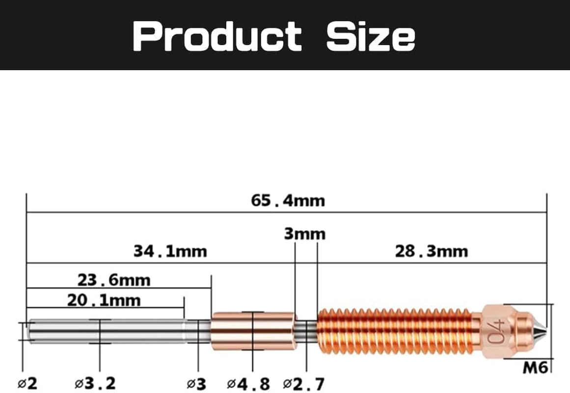 LEOWAY K1C Unicorn Quick-Swap 3D Printer Nozzle Kit (0.4Mm),High-Speed Nozzle, Copper Alloy and Hardened Steel Nozzles for K1C/K1 SE, Ender 3 V3/V3 plus 3D Printer (2PCS) image number 5
