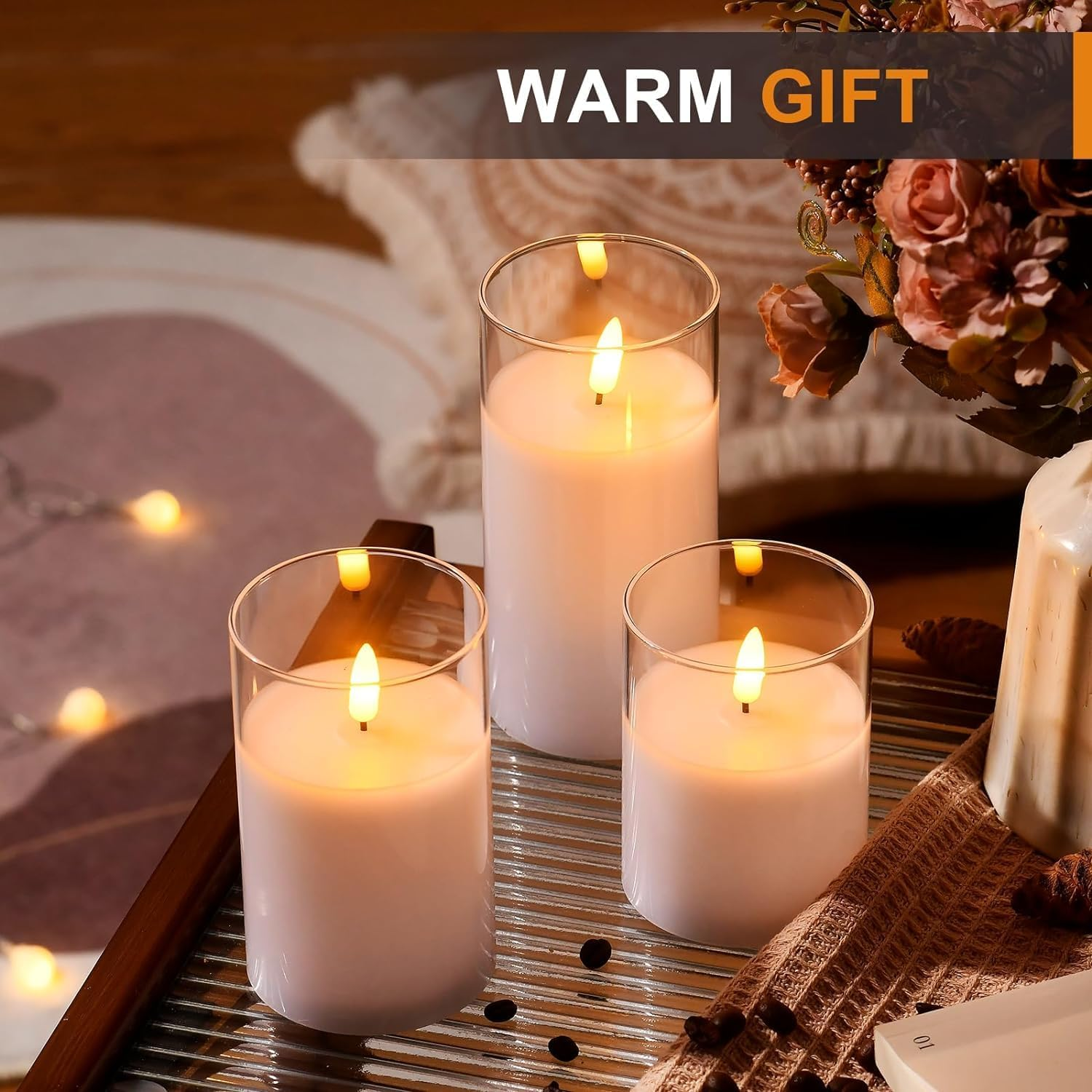 Flameless Candle Battery Operated, Flameless Candle with Remote Timer, LED Flameless Flickering 3D Wick Pillar Candle for Holiday Weddings, Christmas Home Party Decorations (White, Pack of 3) image number 5