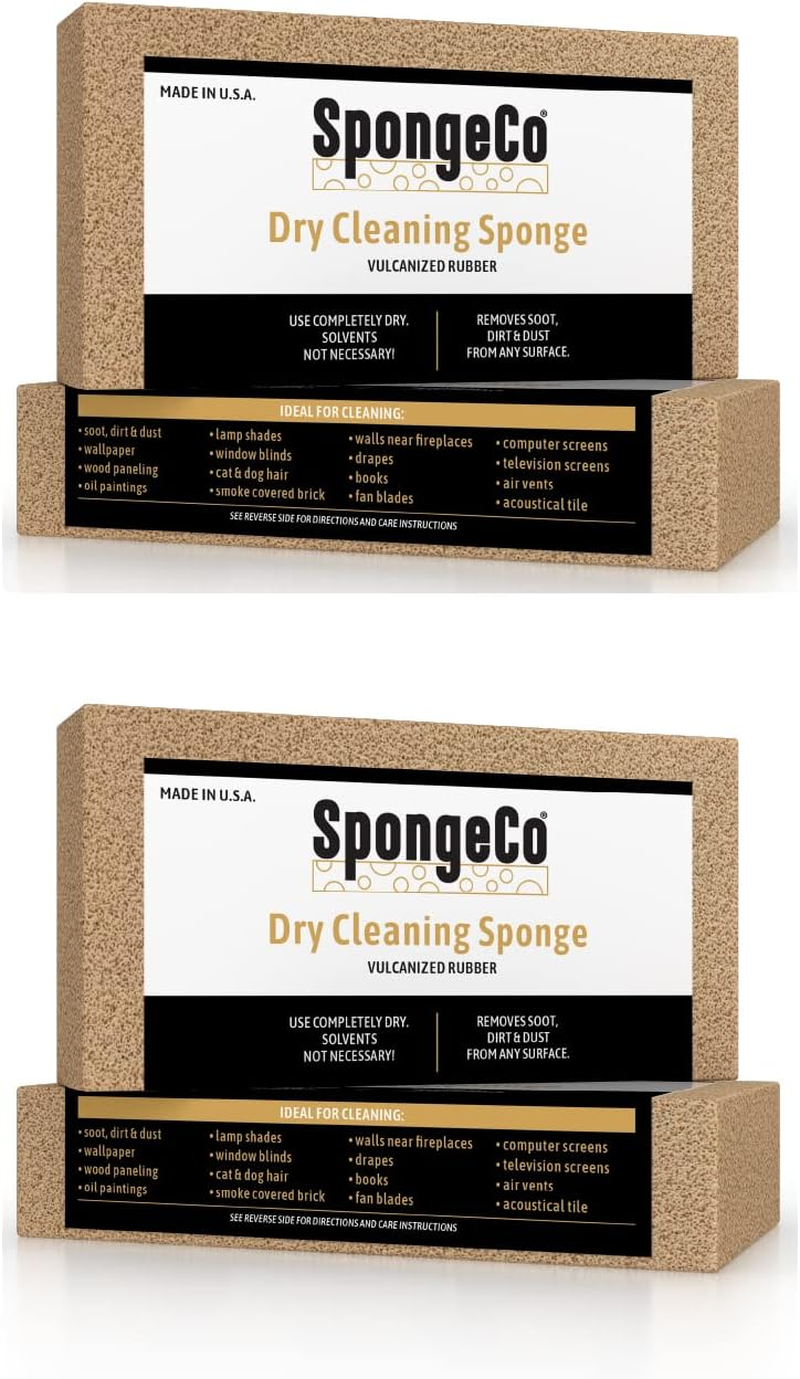 Spongeco - Dry Cleaning Soot Eraser Sponge - Pet Hair, Smoke, Soot, Dust and Dirt Remover - 3X6 Double, One Unit (2 Pack Single) All Natural Latex Rubber, Made in the USA image number 3