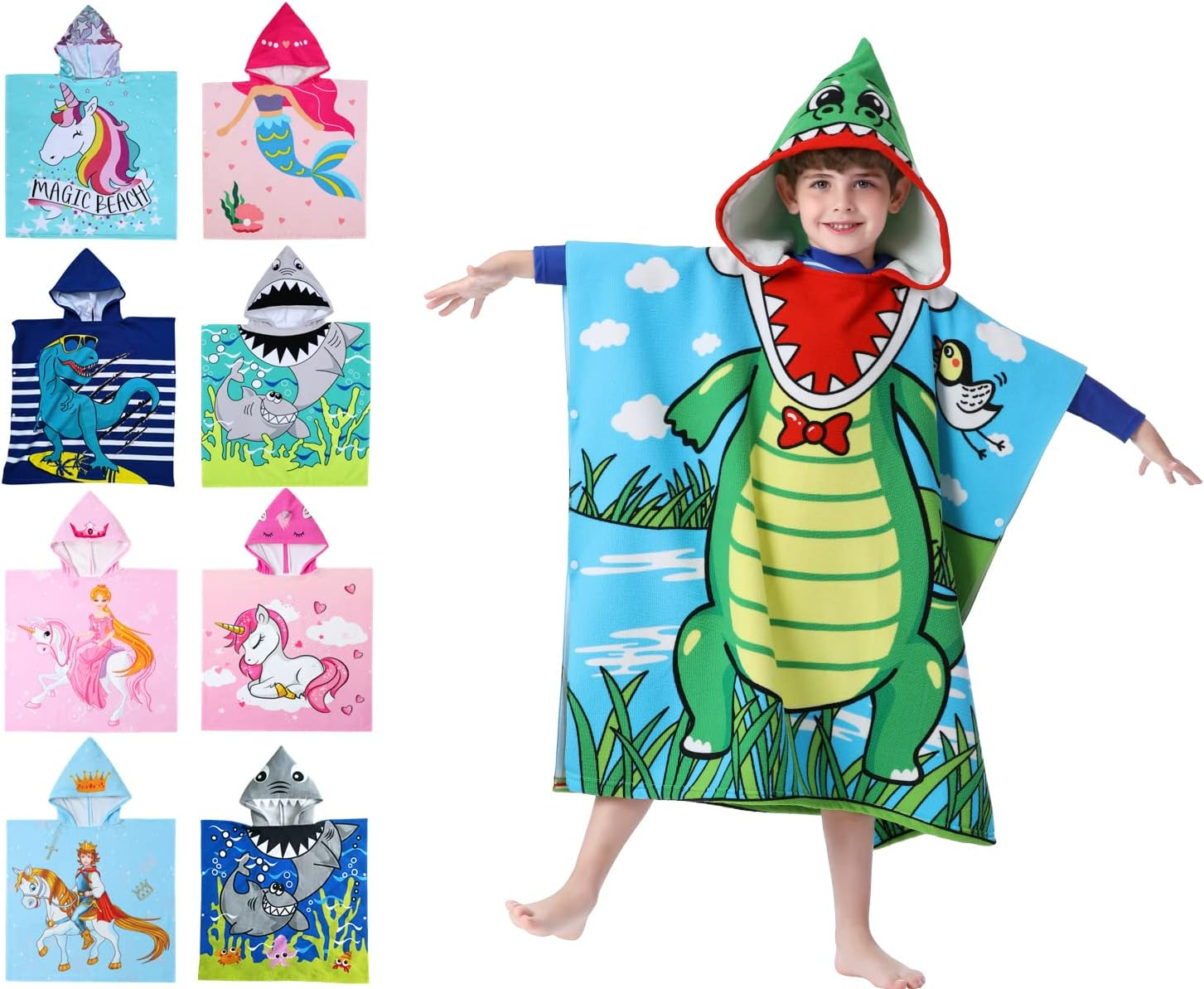 Athaelay Unicorn Design Poncho Towel for Girls Ultra Soft Swimsuit Cover-Ups with Drawstring Bag for 3 to 10 Years Kids Bath Beach and Pool