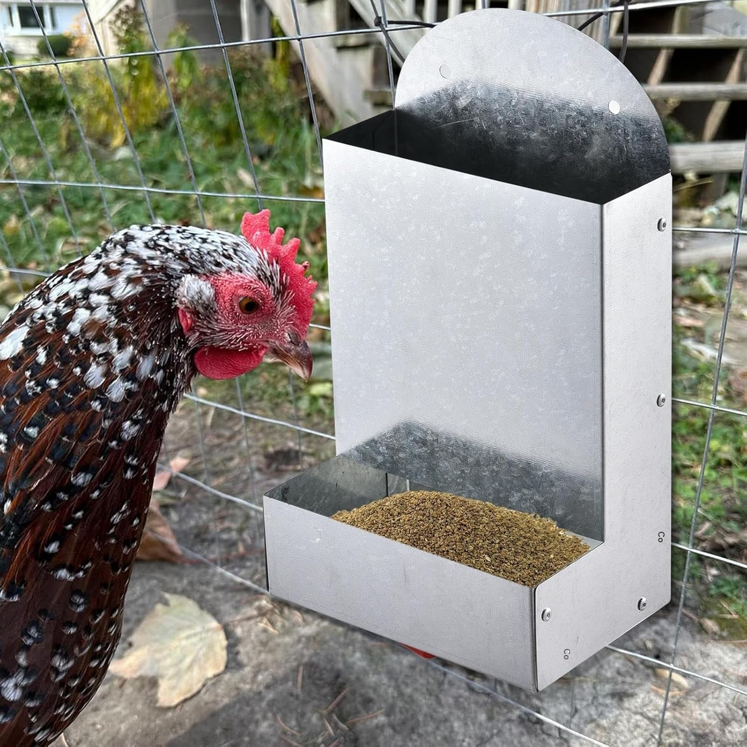Chicken Grain Feeder - Multifunctional Grain Feeder - Portable Metal Large Grit Feeder Automatic Cooperation Accessories for Feeding Outdoor Duck Farm image number 2