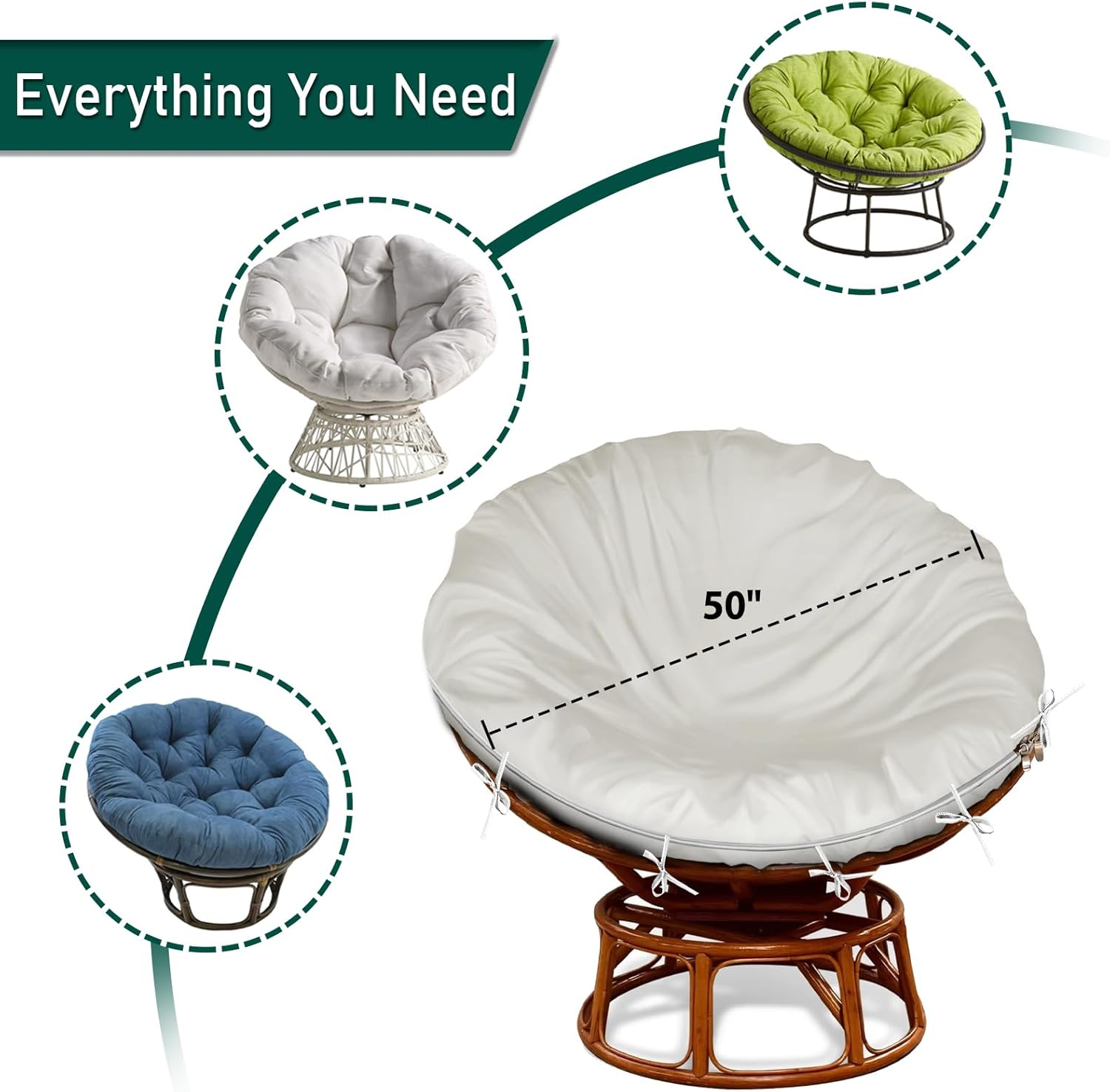 Iceberg Elf Papasan Cushion Cover Only,(For 40In-50In Outdoor Papasan Chair Cushion Covers) Beige Zipper Design for Easy Closure and Removal, Silky Smooth Fabric image number 4