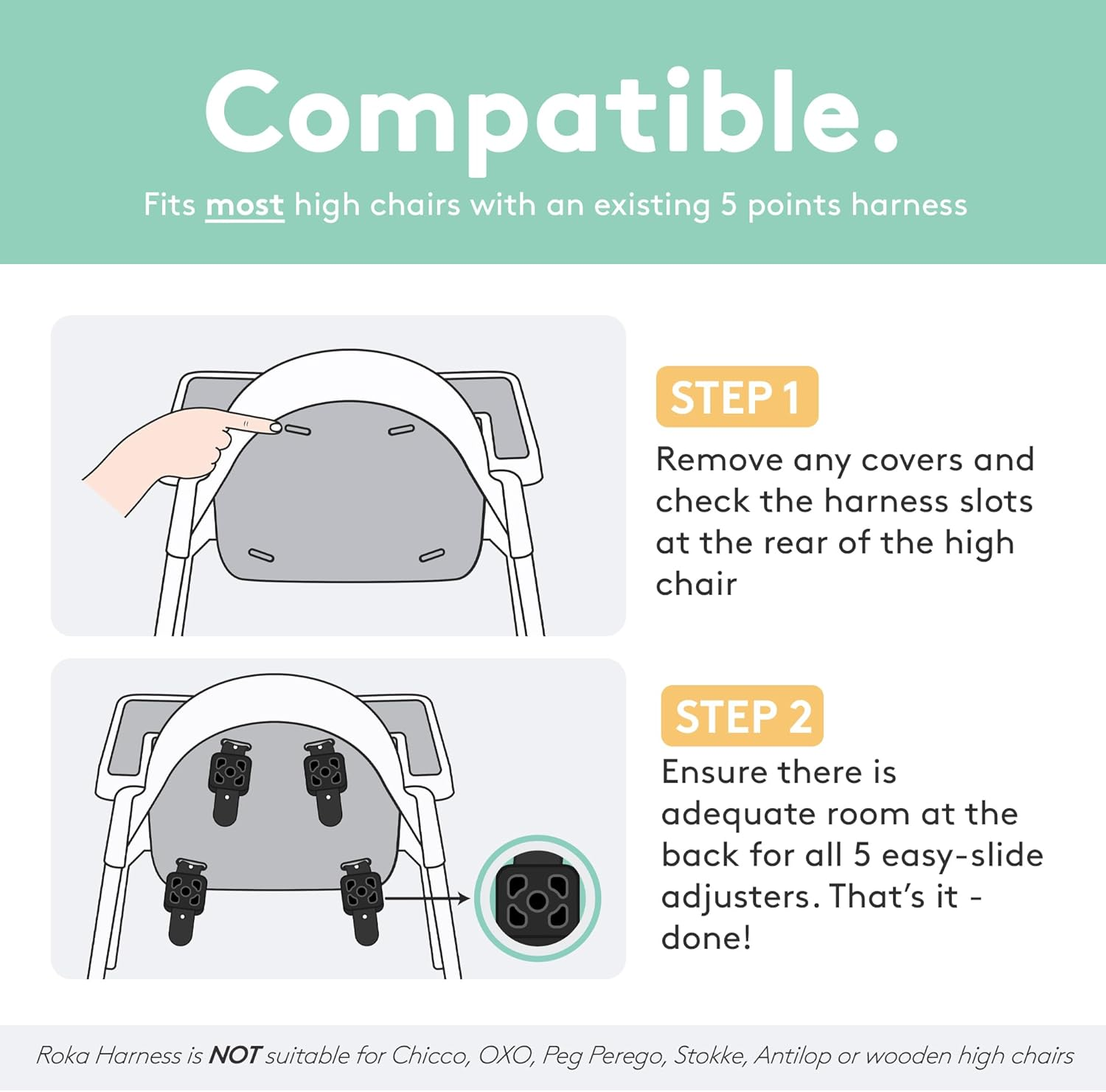 ROKA HARNESS High Chair Straps - Wipeable, Silicone Baby Harness, Universal 5 Point Strap Replacement for Highchairs image number 1