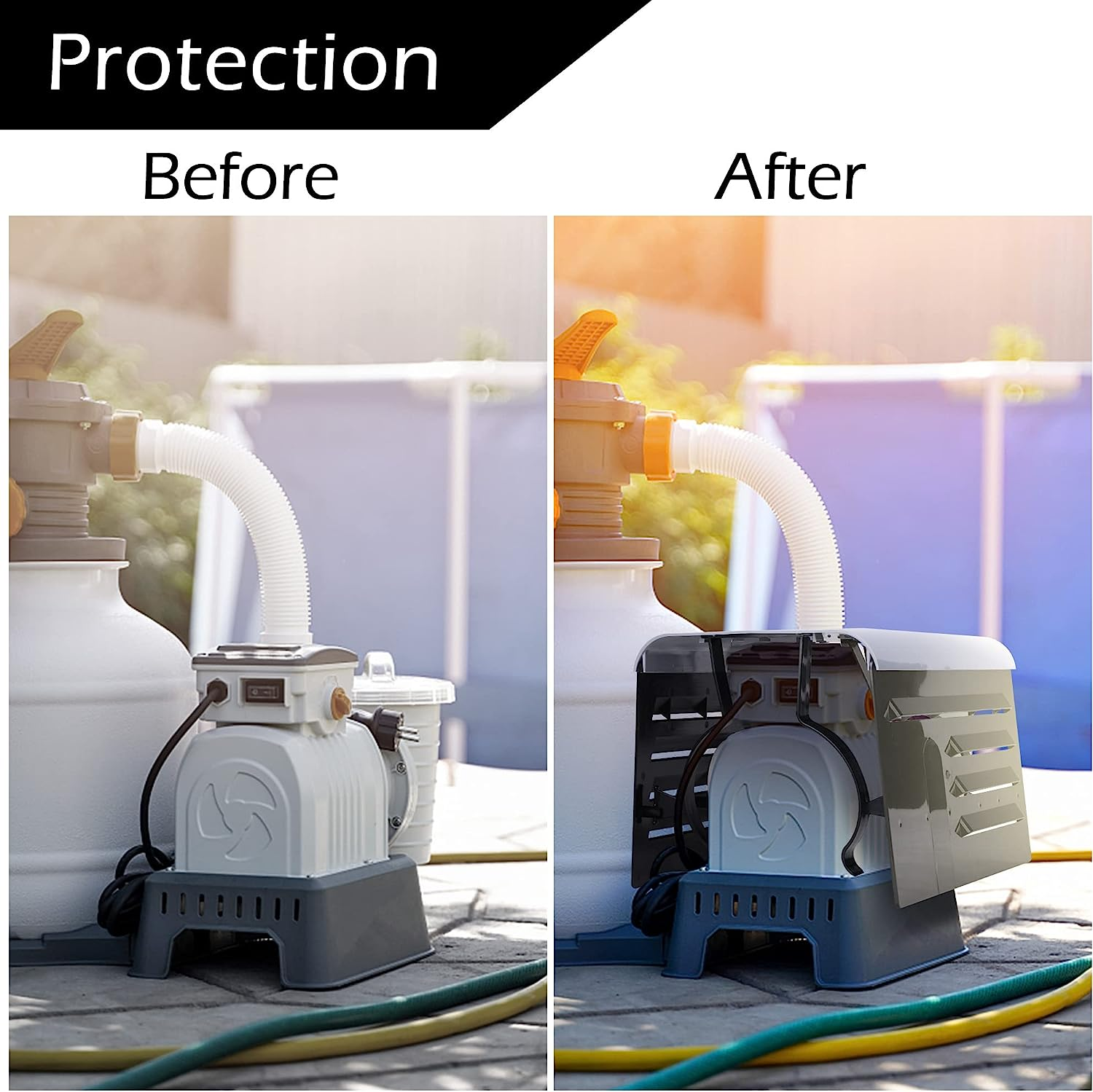 Runnico Pool Pump Covers for outside Units - ABS Adjustable Pool Pump Motor Cover - Swimming Pool Motor Cover Protect Pump from UV and Rusting, Black - Black-2Pcs image number 6