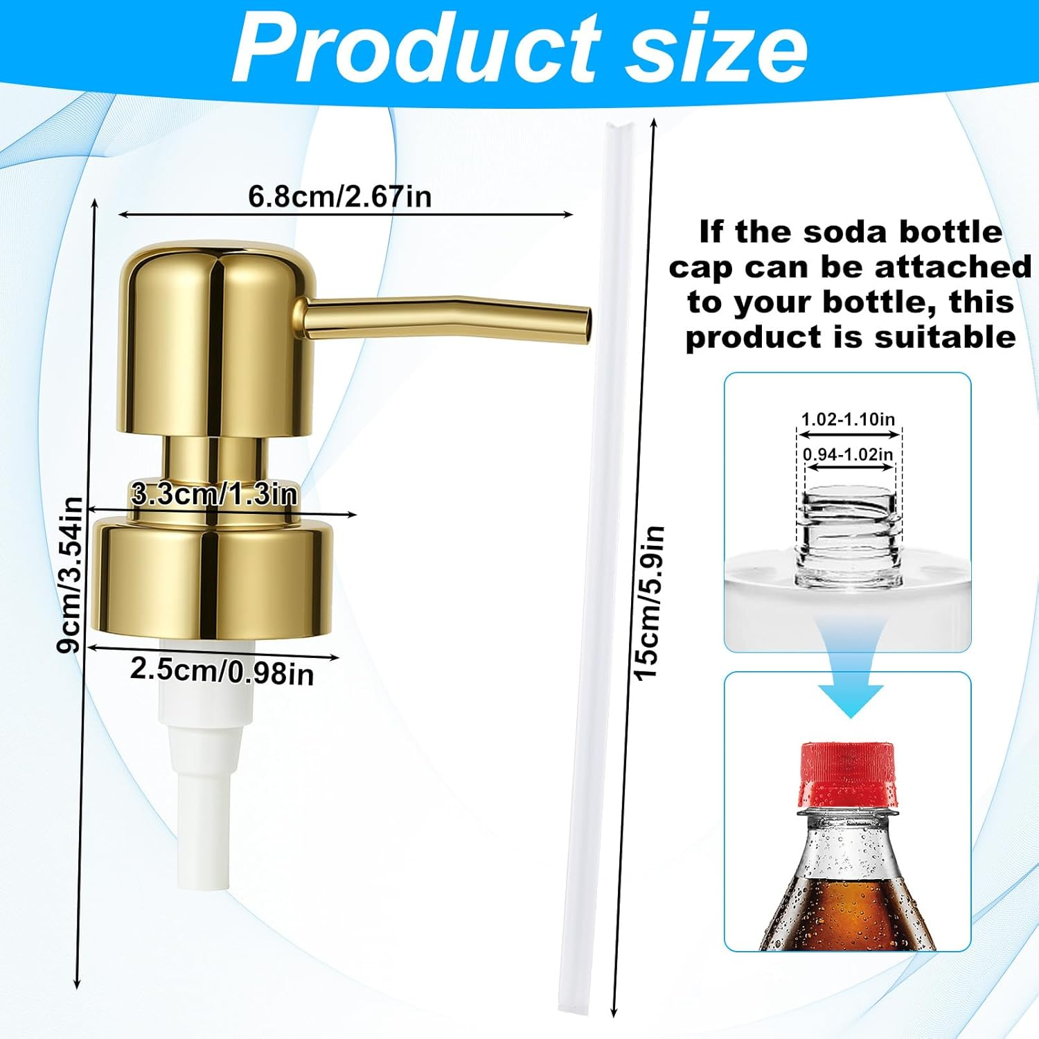 2 Pack Gold Soap Dispenser Pump Replacement Top Dispenser Pumps Refill Dispensers Liquid Hand Soap Dispensers Soaps Pumps Replacement for Lotion Regular Glass Mouth Bottles image number 5