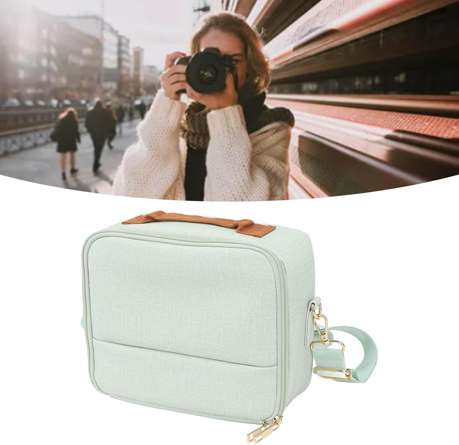 RASTKY Adjustable Shoulder Strap, Thickened Padding, Wide Opening, Camera Bag Large Capacity for CP910 1200 1300 DSLR, Suitable for Travel and Outdoor Adventures (Green) - Blue image number 3