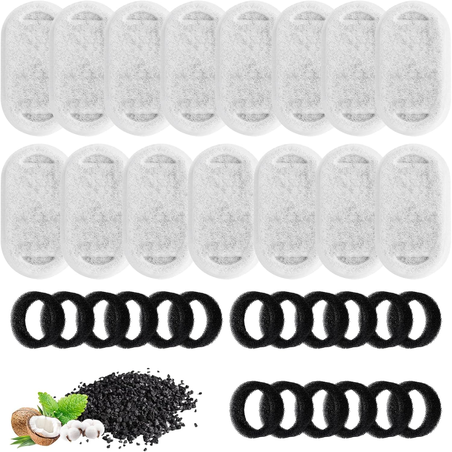30 Pcs Cat Fountain Replacement Filters for Stainless Steel Pet Water Dispenser - Compatible with 67Oz/2L & 108Oz/3.2L Fountains, Triple-Layer Pet Water Fountain Filter Element with Coconut Carbon image number 1