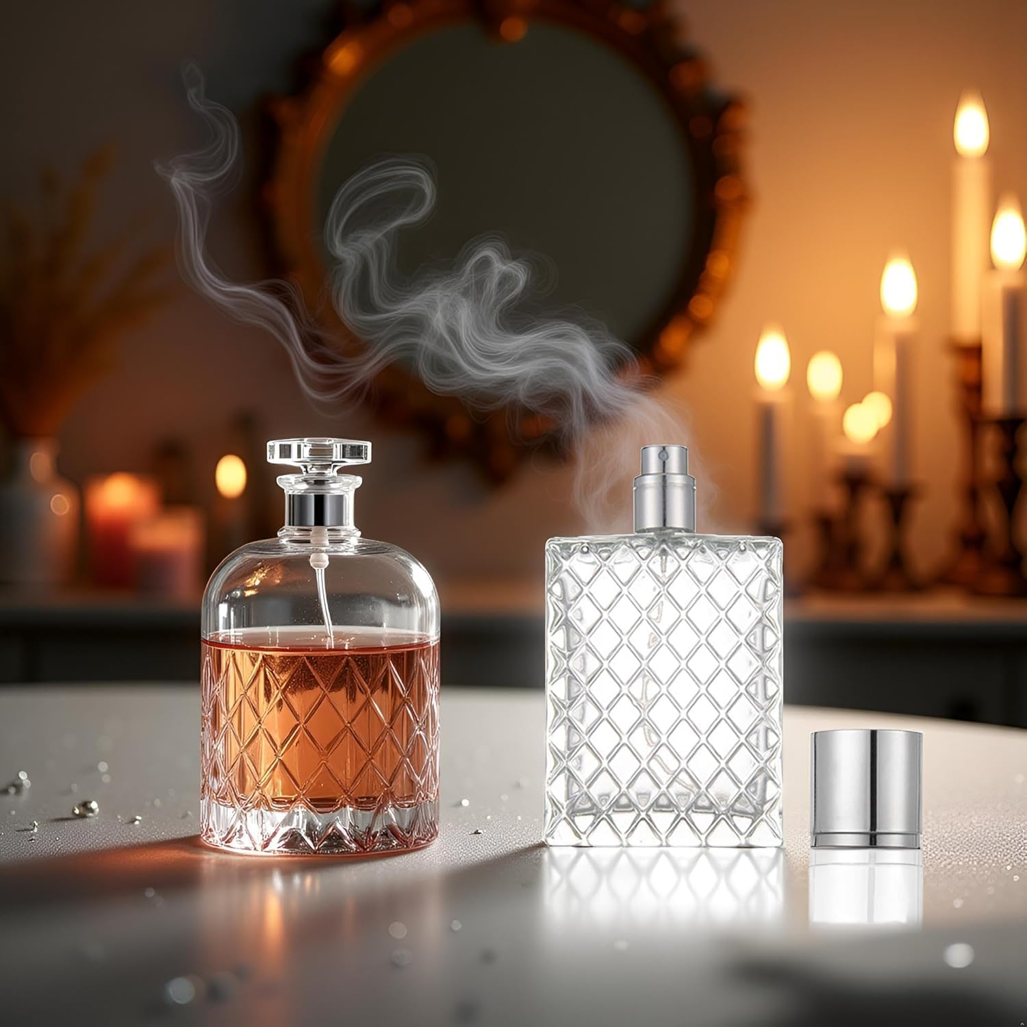 Hehglng 100Ml 3.4Oz Clear Glass Spray Bottles Empty Square Perfume Fine Mist Atomizer Refillable Essential Oil Container for Travel Portable Refillable Containers image number 2