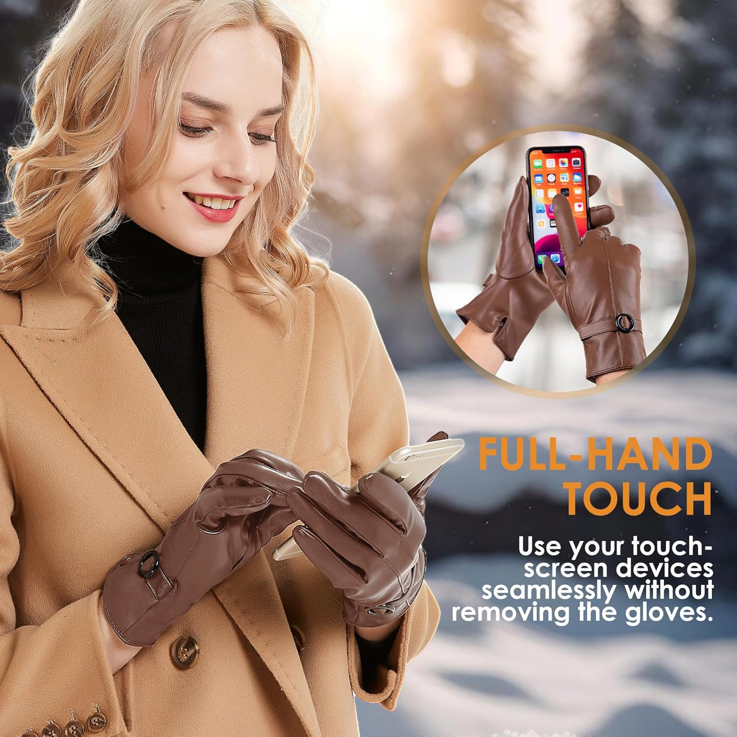 Womens Winter Leather Touchscreen Texting Warm Driving Lambskin Gloves 100% Pure image number 3