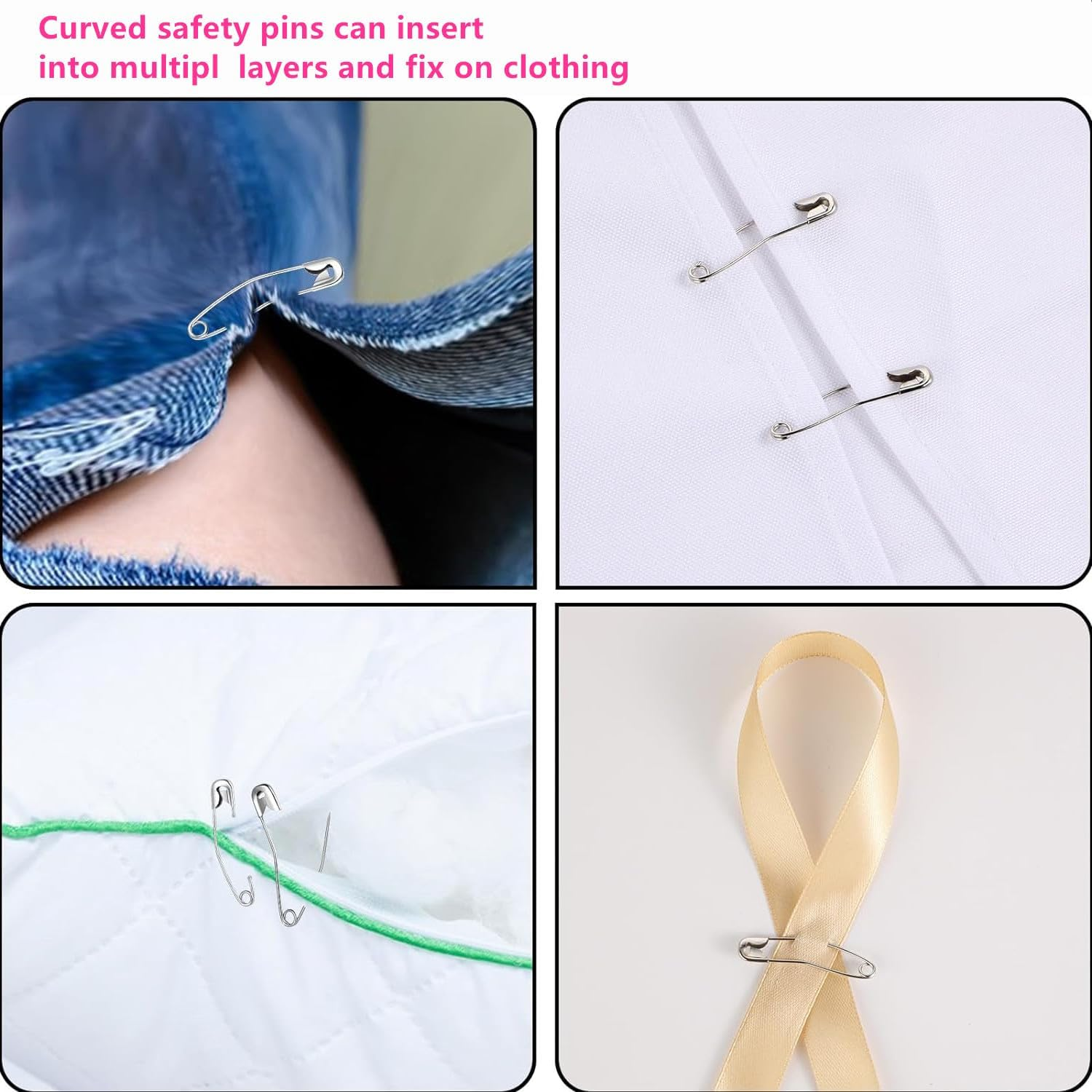200 Pcs Curved Safety Pins, 1.5 Inch Bent Safety Pins Accessories for Crafting Quilting Knitting Sewing (Silver) image number 4