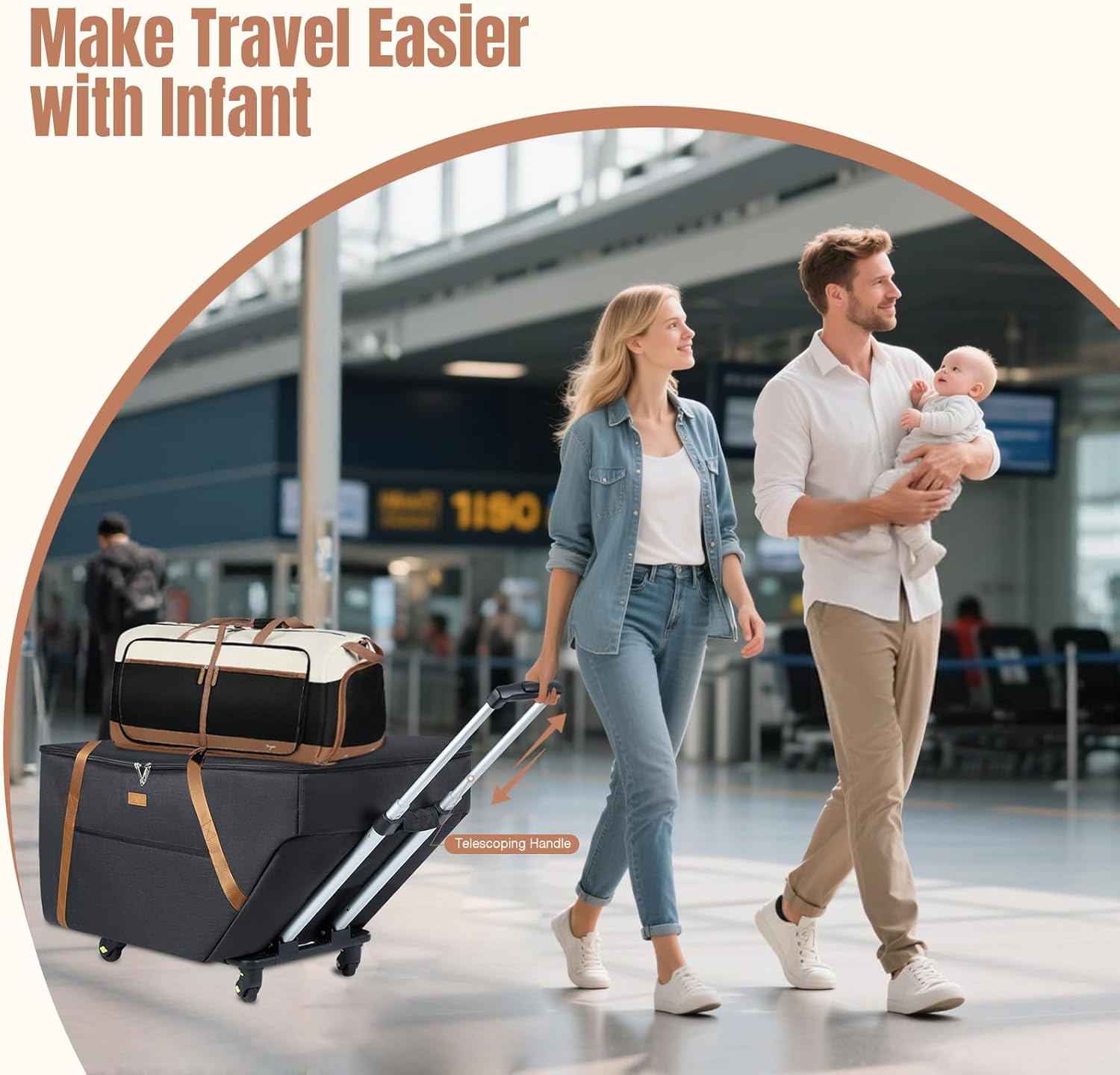 Infant Car Seat Travel Bag with Wheels Fits Chicco Keyfit 30,Nuna Pipa,Uppababy MESA, Padded Car Seat Bags for Airplane, Gate Check Bag with Side Pocket, Removable Cover for Air Travel, Black image number 3