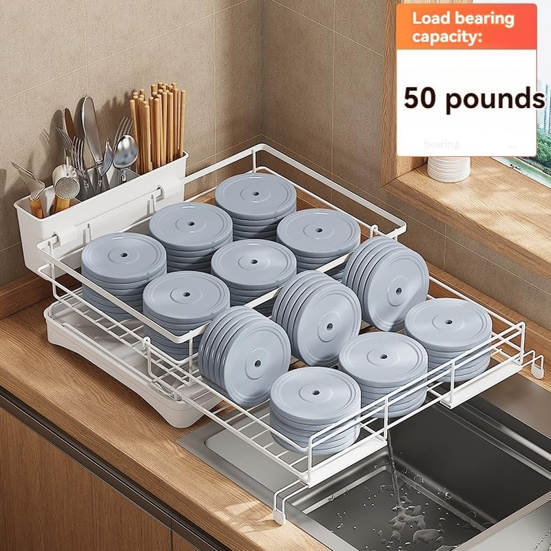 Dish Drying Rack Expandable Dish Drainers for Kitchen Counter,Over the Sink Dish Drainer Drying Rack,Rustproof Dish Drainer with Utensil Holder and Drainboard (White) image number 4